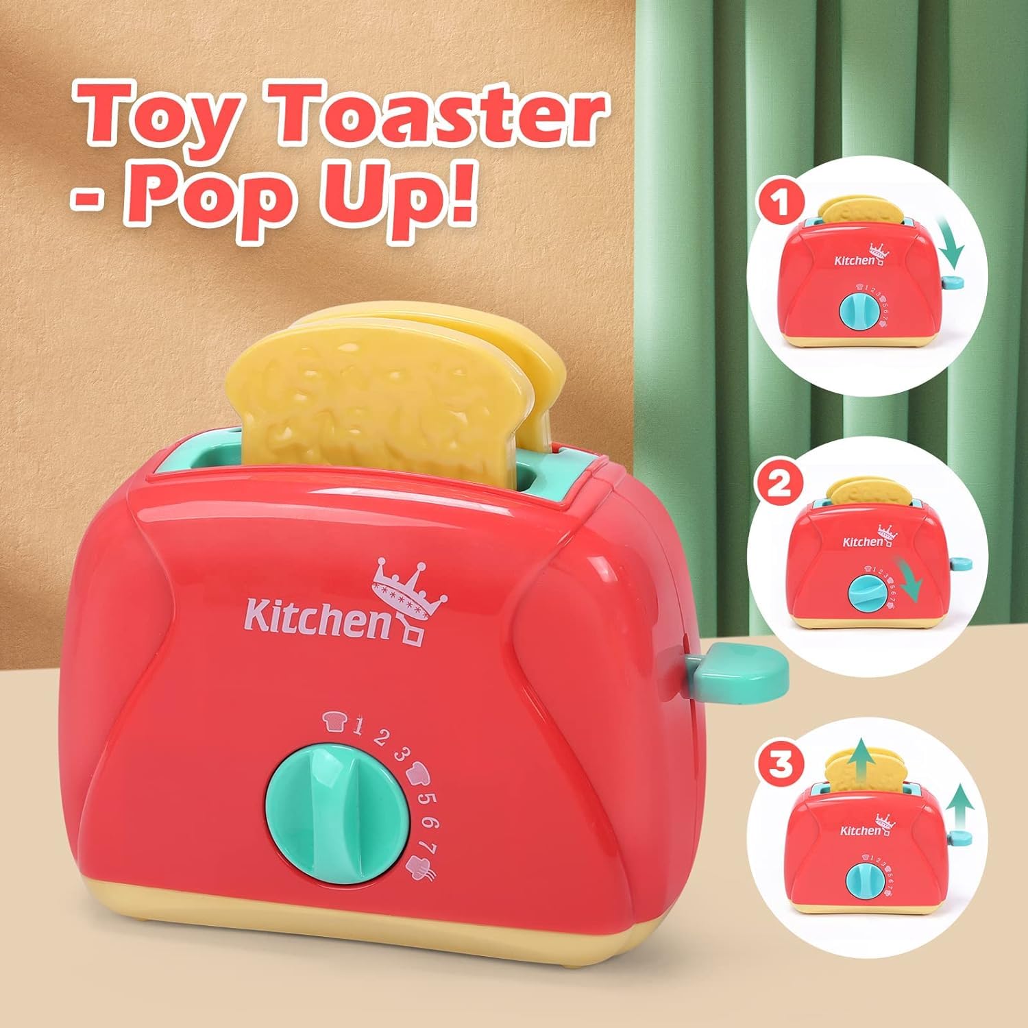 CUTE STONE Interactive Kitchen Utensils Toy Set with Sound & Light, Kids Play Kitchen Mixer, Toaster, Cutting Games, Toddler Pretend Cooking Set for Home & Preschool Learning