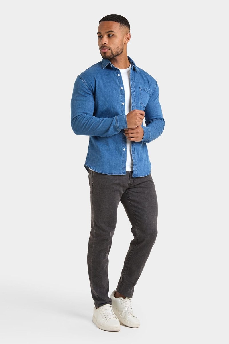 Stylish Mid Blue Denim Shirt for Men & Women - Casual & Comfortable Shirt for Everyday Wear, Outdoor Activities, and Work