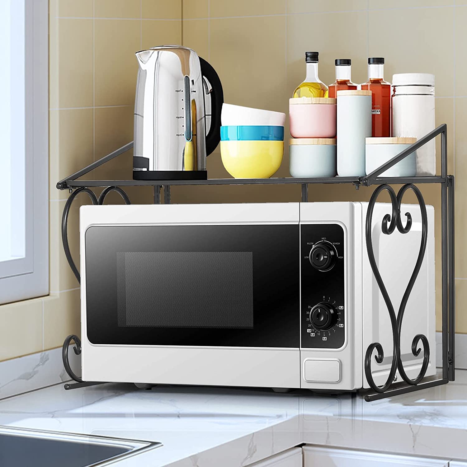 Multipurpose Kitchen Storage Shelf - Iron Oven Rack Stand Organizer for Utensils, Dishes & Plates | Space-Saving Home Kitchen Organizer for Cabinets, Countertops & Pantry Storage