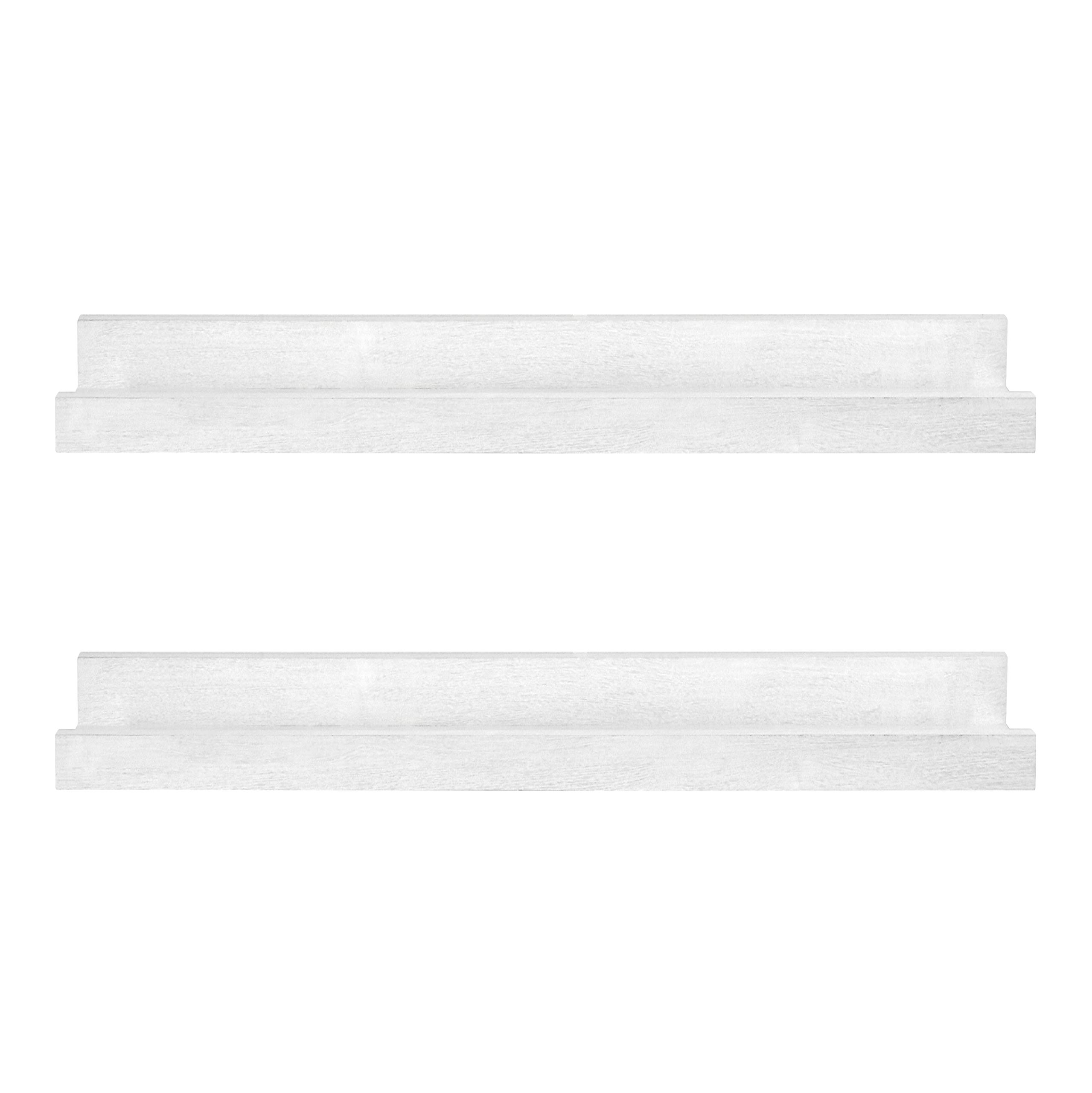 MCS 18 Inch White Woodgrain Floating Picture Ledge Shelf - Set of 2 - Modern Wall Decor for Living Room, Bedroom & Office - Perfect for Displaying Photos, Art & Collectibles