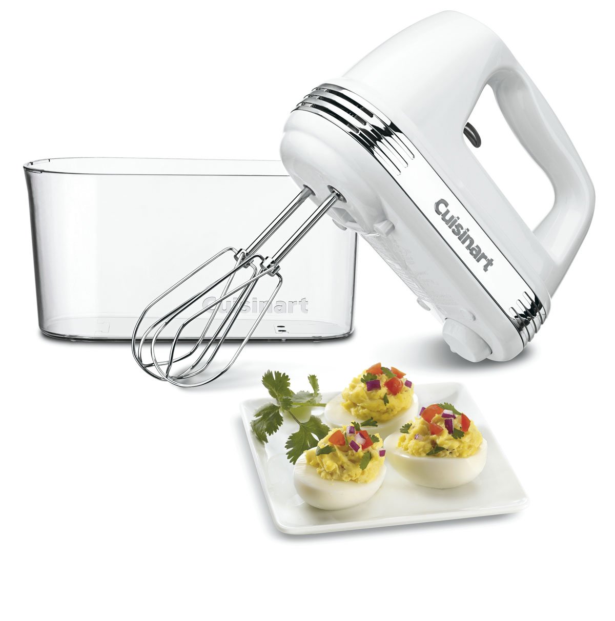 Cuisinart HM-90S 9-Speed Hand Mixer with Storage Case & 3-Piece Stainless Steel Mixing Bowls Set - Perfect for Baking, Whipping, and Mixing - White