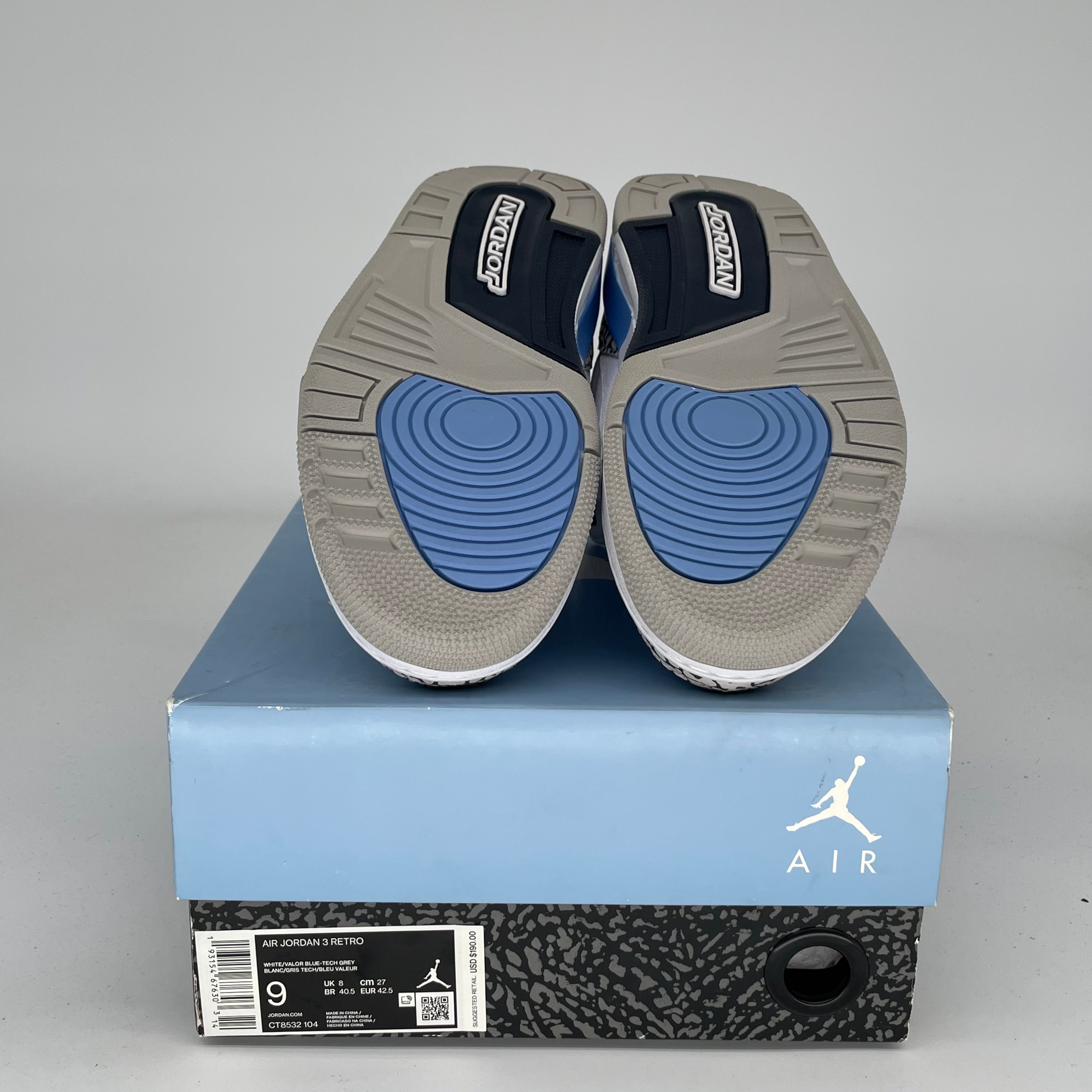 AIR JORDAN 3 UNC Men's Basketball Shoes - Size 9 (CT8532-104) - Authentic Retro Sneakers for Casual Wear & Sports Performance