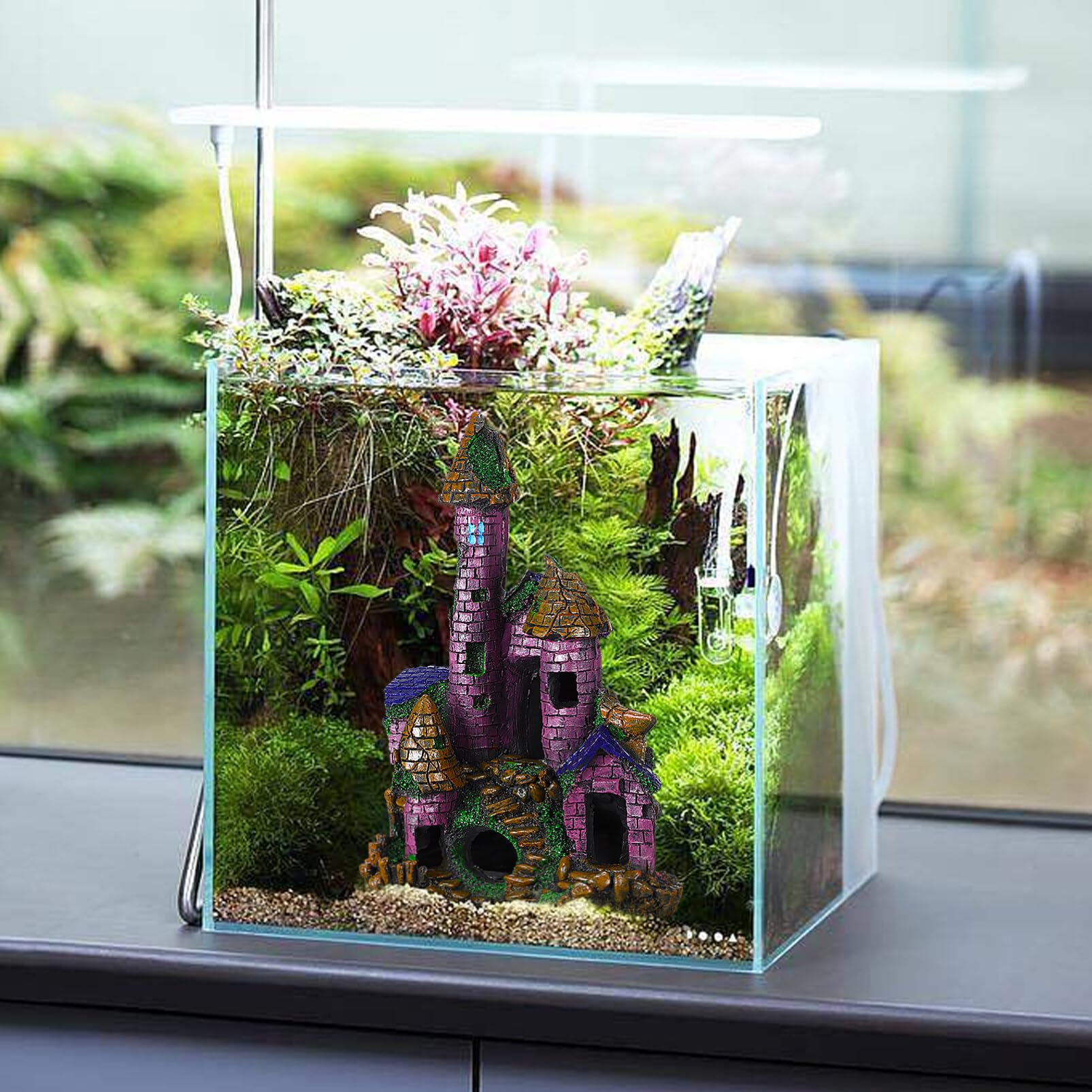 Premium Resin Aquarium Castle Decor - Large Fish Tank Cave Hideout for Betta, Goldfish & Tropical Fish | Underwater Decorations for Home & Office Aquariums