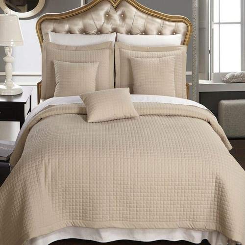 Luxury Checkered Quilted Coverlet Set - Wrinkle-Free Linen Bedding for Full/Queen Size Bed