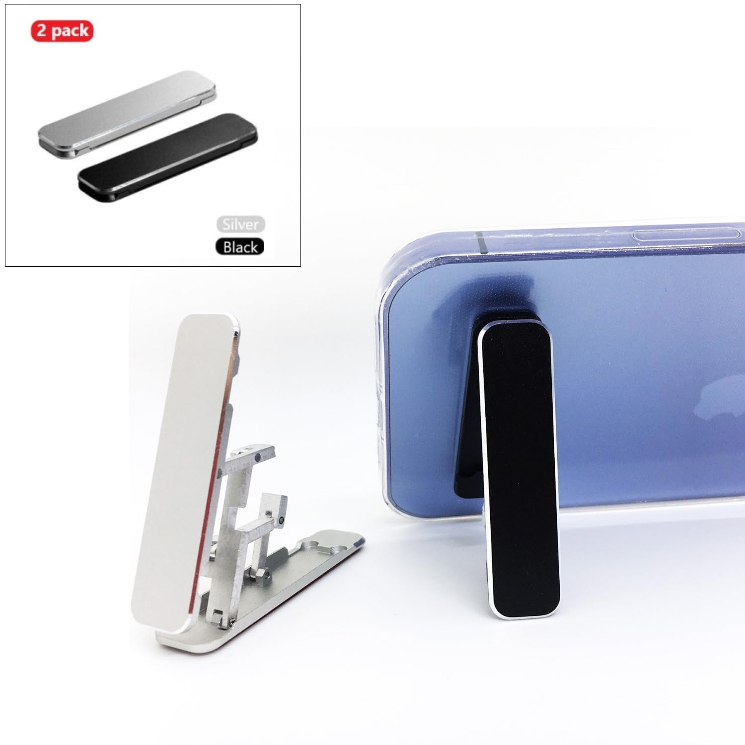 Adjustable Angle Foldable Cell Phone Stand Holder for iPhone, iPad, Tablets - Black & Silver | Perfect for Desk, Bed, Car & Office Use