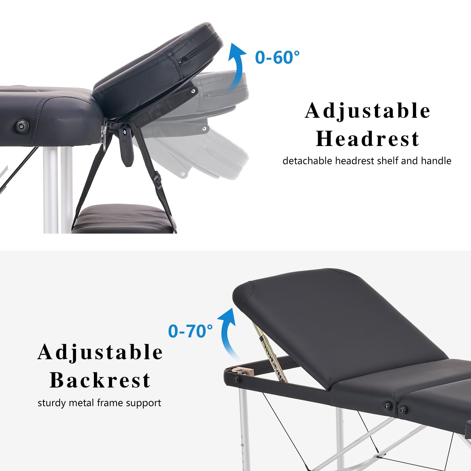 YOUNIKE Professional Portable Massage Table - Lightweight Aluminum Folding Lash Bed for Eyelash Extensions, Facial Spa & Tattoo - Height Adjustable Beauty Salon & Home Use - Perfect for Therapists, Estheticians & Tattoo Artists (Black)
