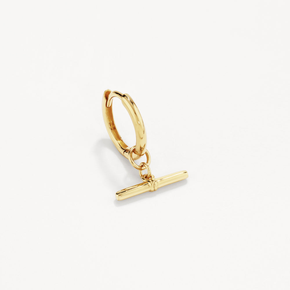 Gold T Bar Drop Charm Huggie Earrings - Elegant & Dainty Jewelry for Everyday Wear & Special Occasions