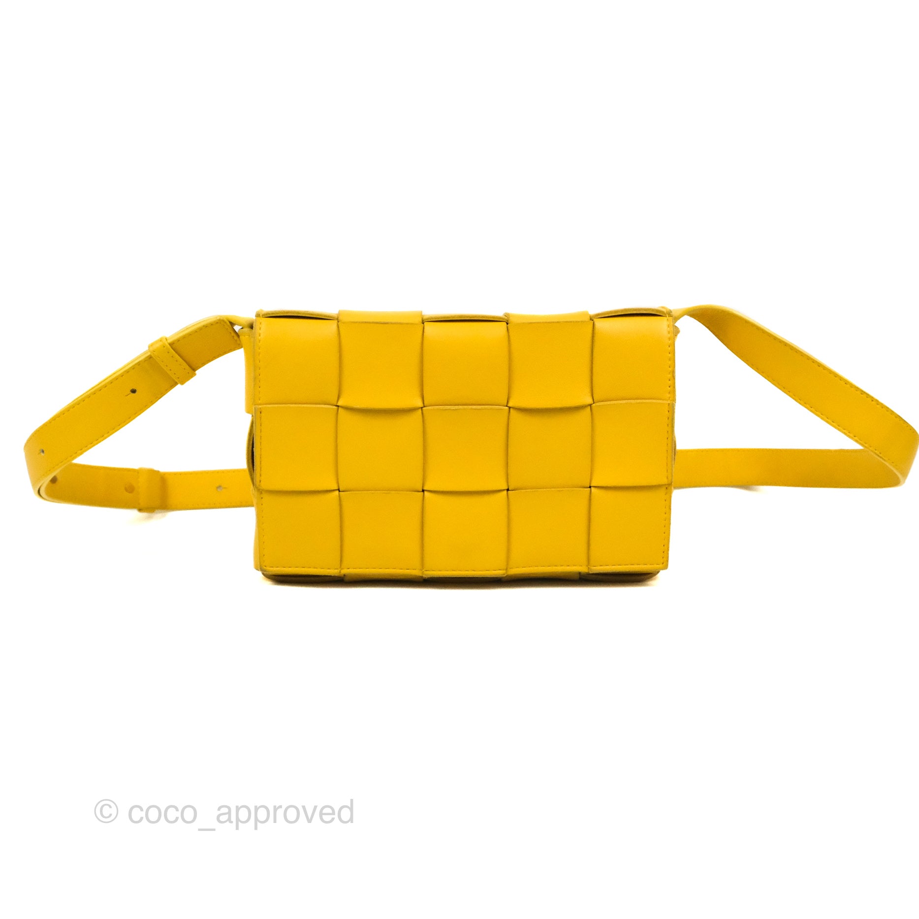 Bottega Veneta Cassette Shoulder Bag in Intrecciato Yellow Lambskin Leather - Luxury Crossbody Purse for Women, Perfect for Date Night & Evening Events