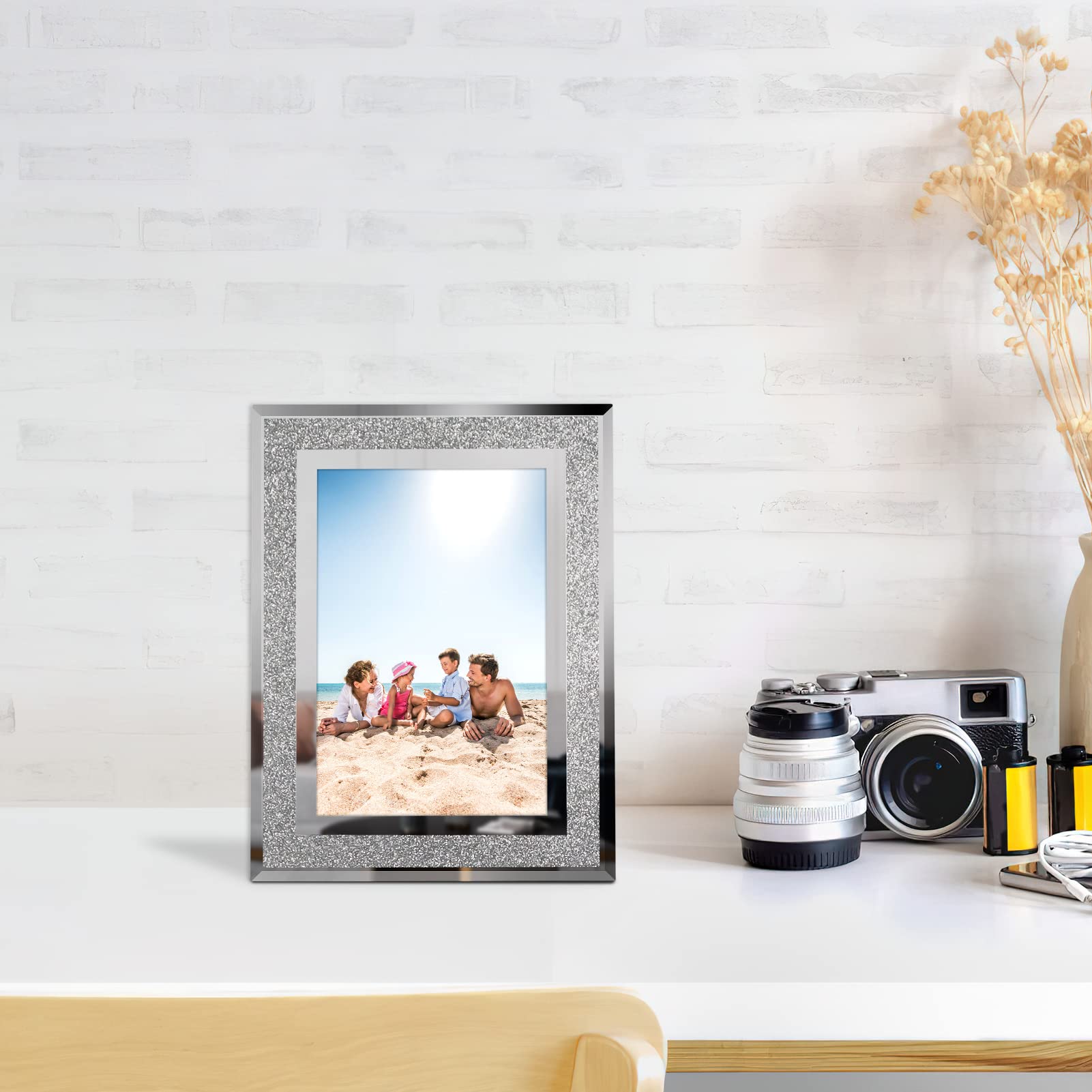 Calenzana 4x6 Glitter Picture Frames Set of 4 - Sparkling Glass Photo Frames for Tabletop Display, Horizontal or Vertical Wall Decor - Perfect for Wedding, Birthday, Anniversary Photos & Home Office Decor