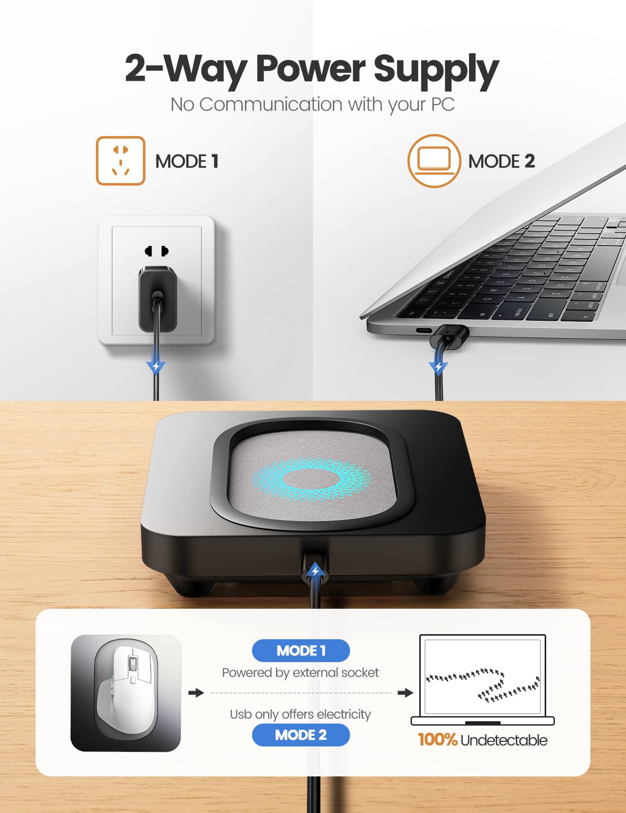 Undetectable Mouse Mover for Computer - Slim Automatic Mouse Jiggler with Adjustable Intervals & Enlarged Turntable | No Need to Align Cursor | Keeps PC Active for Telework, Online Meetings & AFK Tasks