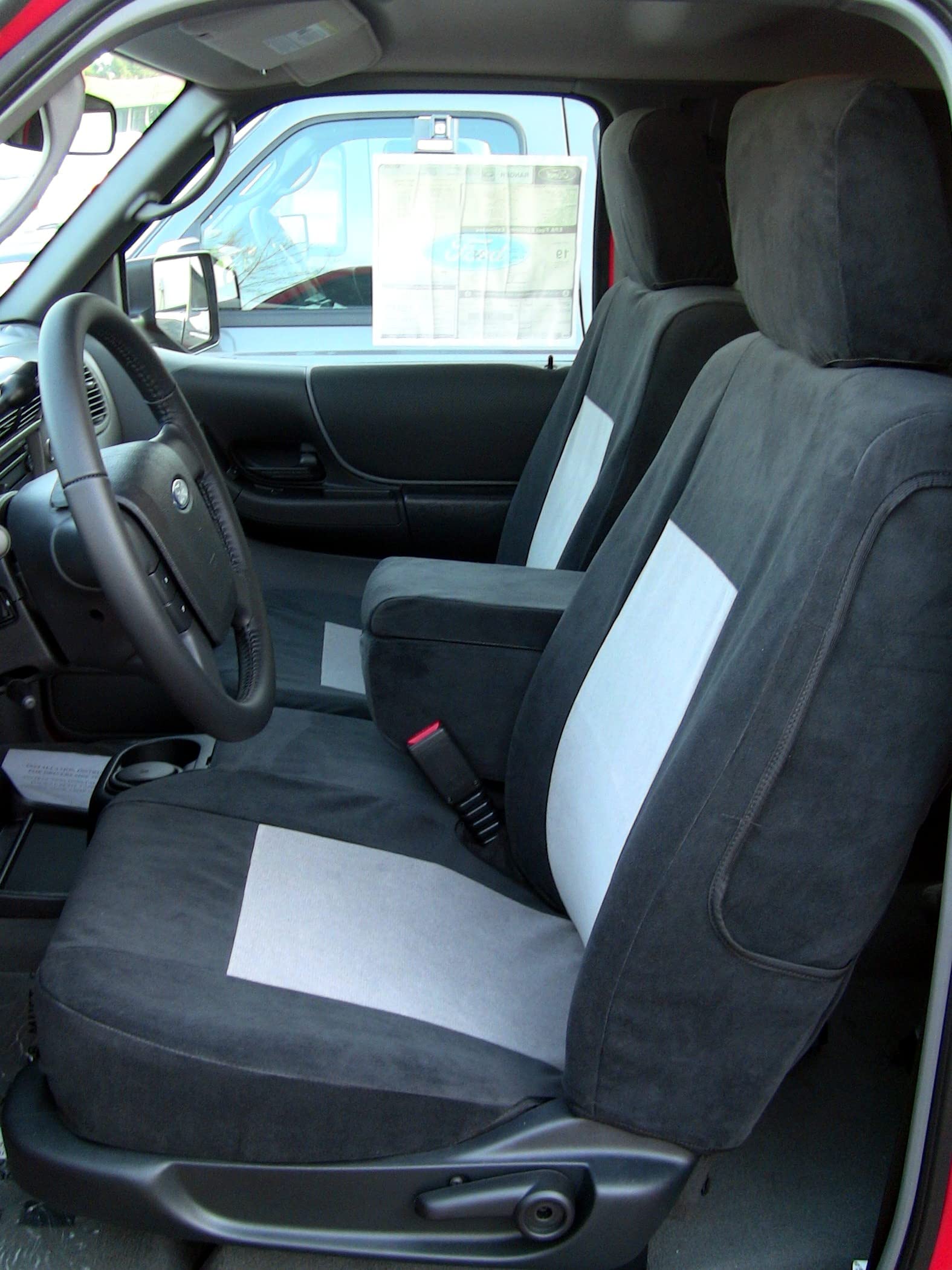 **Durafit Custom Seat Covers for 2010-2012 Ford Ranger Pickup - 60/40 Bench Split Black Leatherette with Gray Velour Inserts - Perfect Fit & Protection for Daily Commute & Off-Road Adventures**