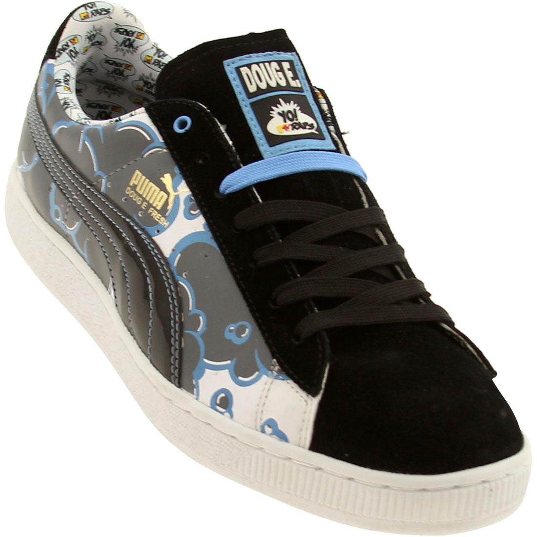 PUMA Doug E Fresh Suede Sneakers for Men - Black/White/Little Boy Blue Retro Basketball Shoes | Vintage Style Casual Wear & Street Fashion
