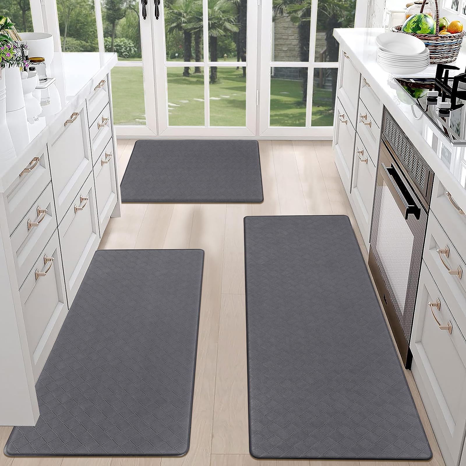 Anti-Fatigue Kitchen Mats Set of 3 - Non-Slip, Waterproof for Home & Office Use