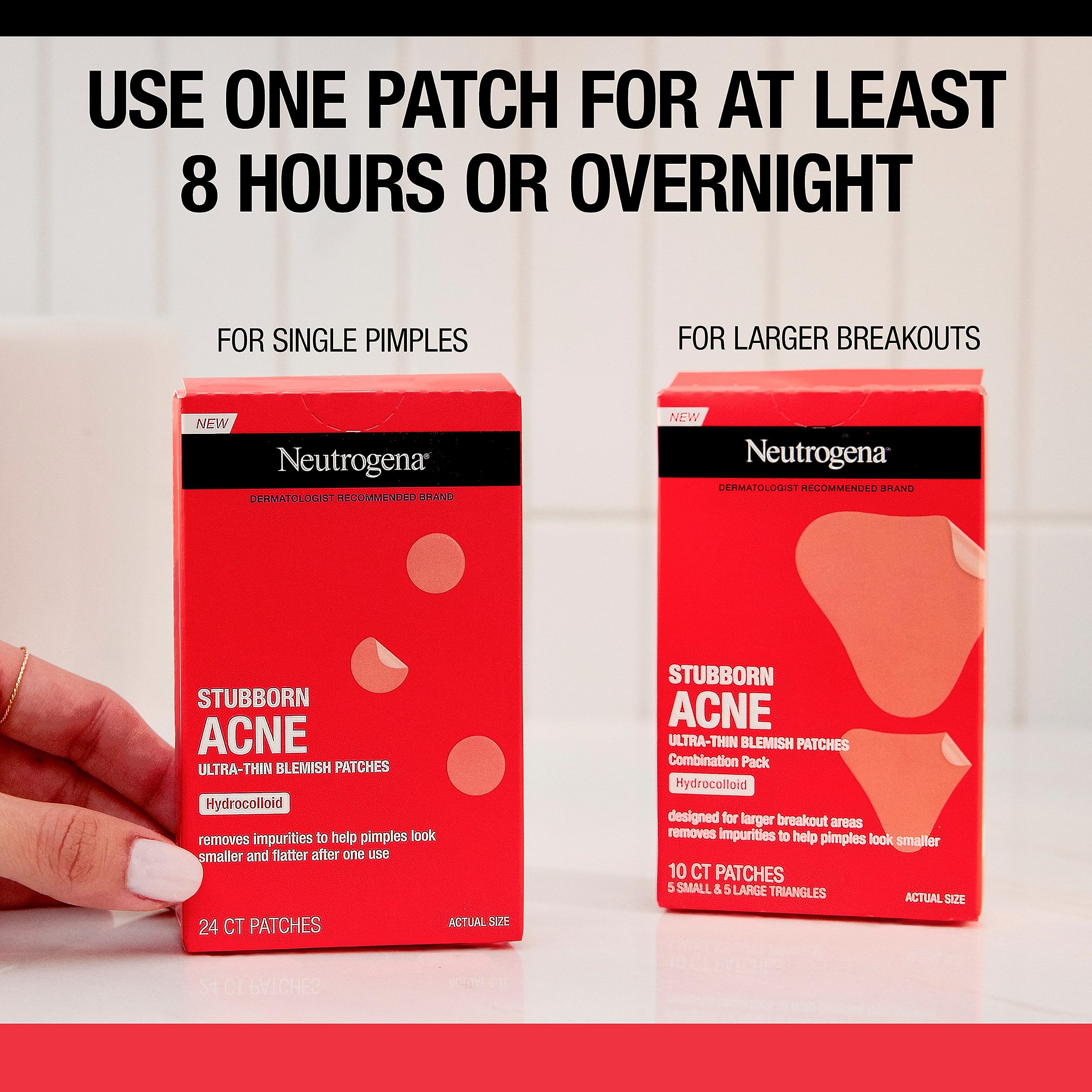 Neutrogena Stubborn Acne Pimple Patches - Hydrocolloid Acne Treatment for Face with Ultra-Thin Design - 2 Sizes (10 Patches) | Fast Healing for Pimples & Blemishes | Perfect for Overnight Use & On-the-Go Skincare