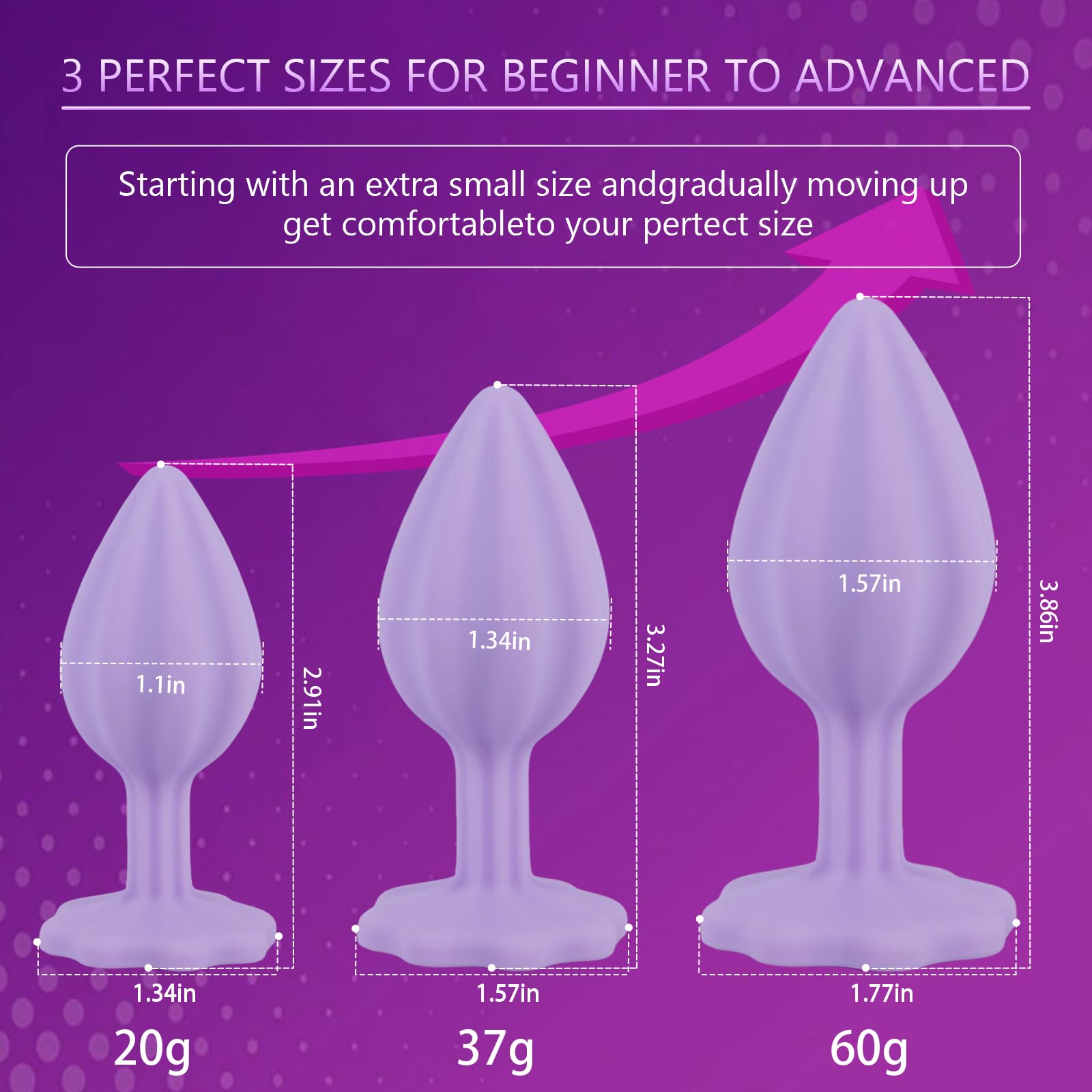 3Pcs Silicone Anal Trainer Kit - Beginner Butt Plug Set for Men & Women, Light Purple | Comfortable & Safe Anal Play for Couples & Solo Use | Perfect for Beginners & S&M Exploration