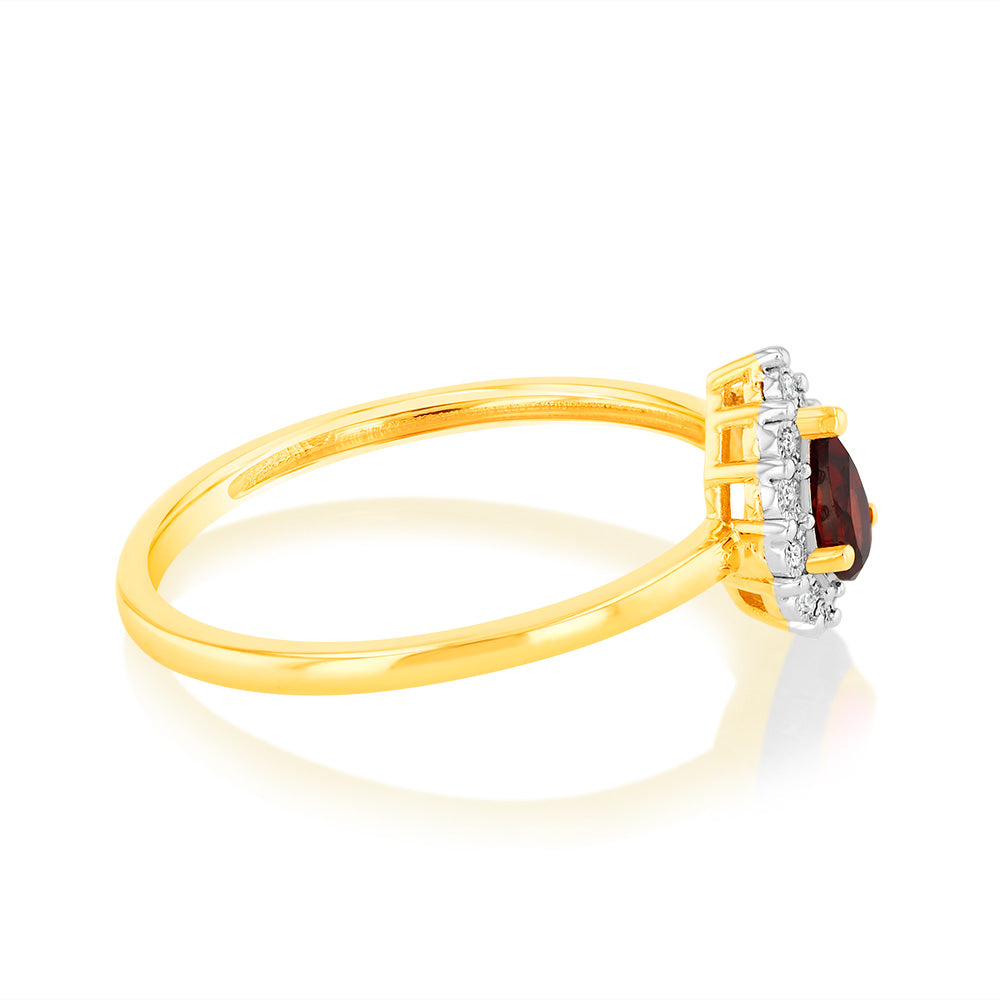 0.27 Carat Red Garnet and Diamond Ring in 9ct Yellow Gold - Elegant Birthstone Jewelry for Women, Perfect Gift for Anniversary, Valentine's Day & Special Occasions