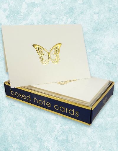 Golden Butterfly Embossed Note Cards - Elegant Stationery for Weddings, Thank You Notes & Special Occasions