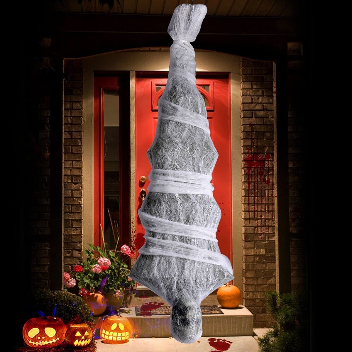 72-Inch Life Size Halloween Hanging Cocoon Corpse - Realistic Scary Outdoor Yard Decoration, Tree Prop for Haunted House, Graveyard, and Halloween Party Decorations | Perfect for Spooky Outdoor Displays and Themed Events