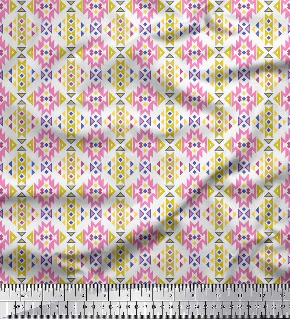 Soimoi Moss Georgette Brown Fabric by The Yard - 42 Inch Wide Aztec Geometric Printed Material for Dresses, Curtains & Home Decor | Tribal Contemporary Fashion Fabric for DIY Sewing Projects