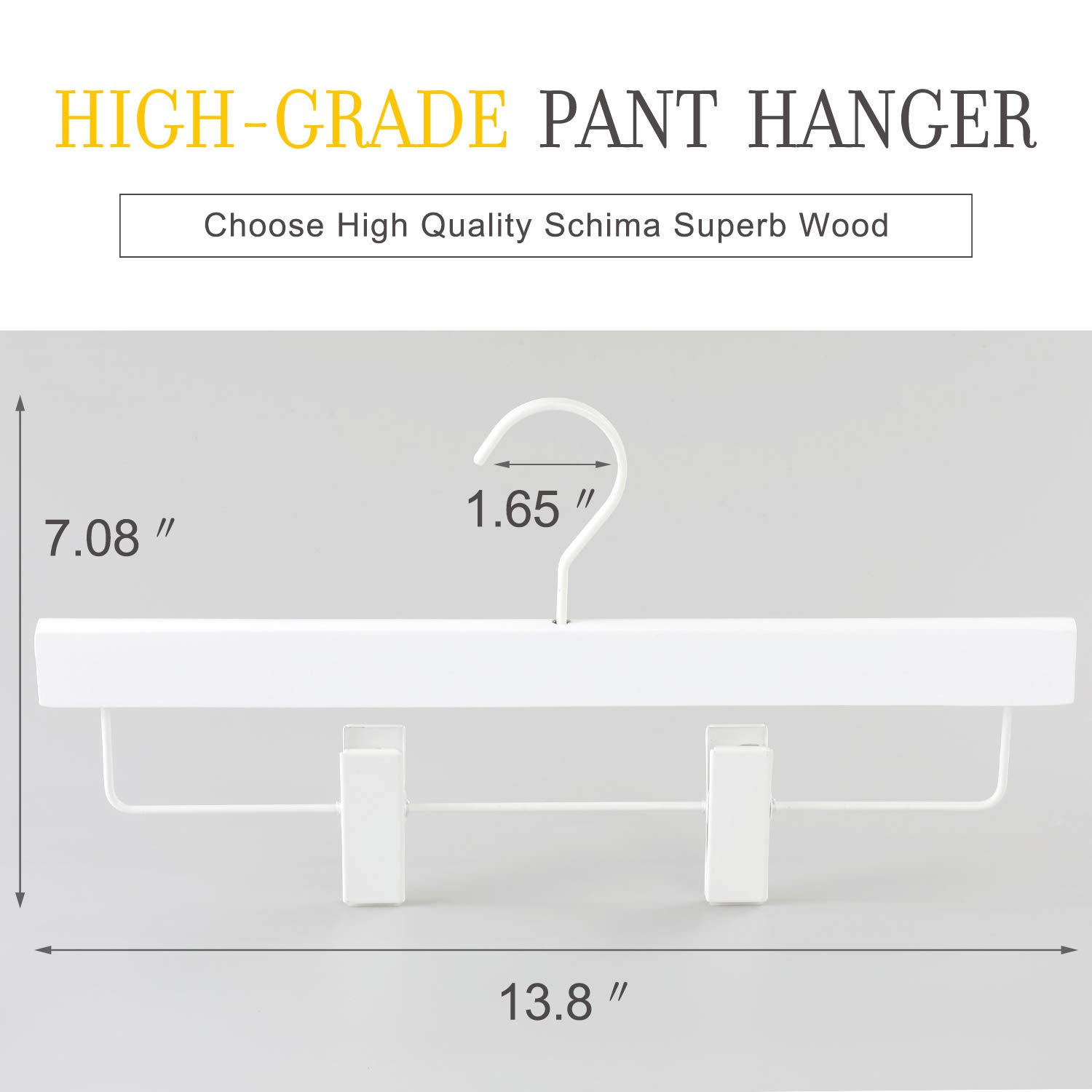 Premium Wooden Pants Hangers with Clips - 20 Pack All White Smooth Finish Skirt & Jeans Hangers, 360° Swivel Anti-Rust Flat Hook for Slacks, Trousers & Dresses - Perfect for Closet Organization & Retail Display