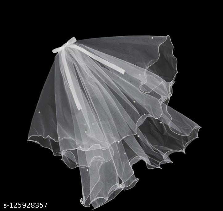 Elegant KUSUM Bridal Lace Veil with Hair Pin | White Wedding Hair Accessory for Women & Girls | Perfect for Bridal Showers, Weddings & Formal Events