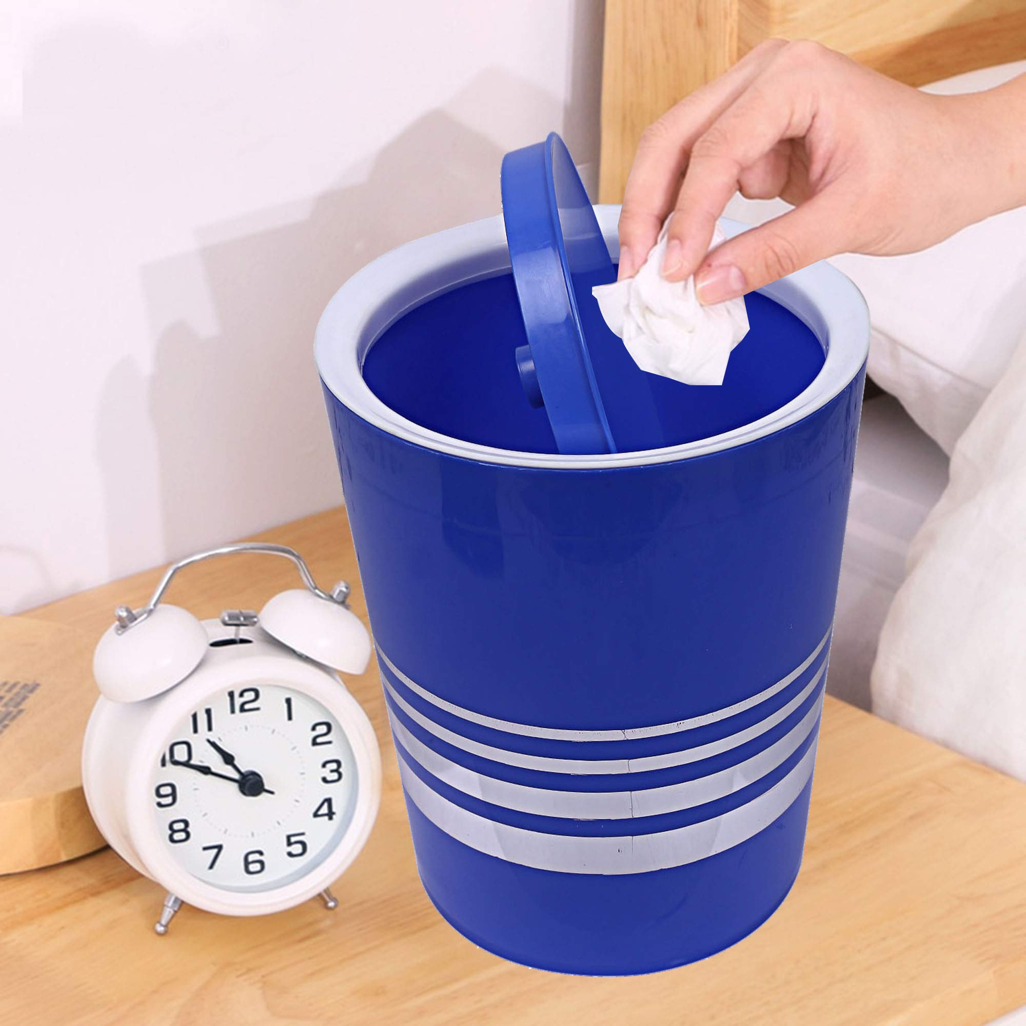 Kuber Industries 5L Plastic Swing Lid Trash Can with Handle - Blue Dustbin for Kitchen, Bathroom, Office & Outdoor Use - Model CTKTC22844