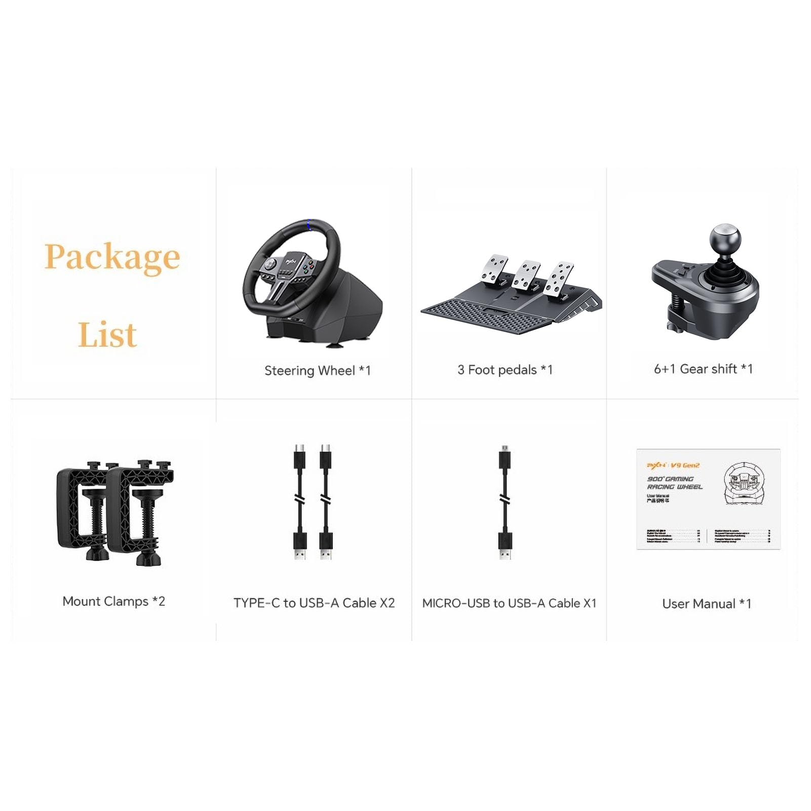 PXN V9 GEN2 Universal USB Racing Wheel - 270/900° Adjustable Steering Wheel with Pedals & Shifter for PC, PS4, PS5, Xbox Series X/S, Nintendo Switch - Perfect for Simulation Games, Drifting & Professional Racing (Ideal for Gran Turismo, Forza Horizon, F1 2023)