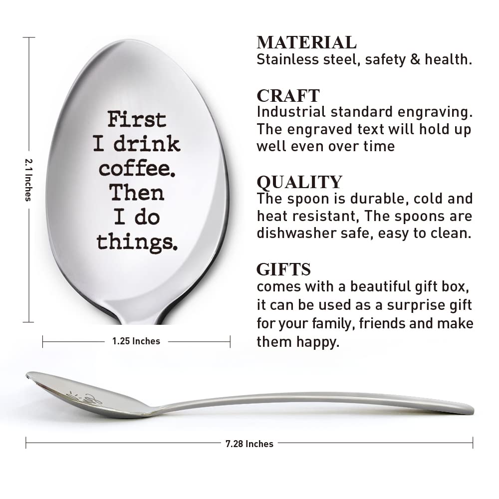 Funny Coffee Lover Spoon - Engraved Stainless Steel Coffee Spoon Gift for Women & Men - Birthday, Christmas, Thanksgiving Gift for Coffee Lovers - Perfect for Daughter, Son, Mom, Dad, Grandma & Grandpa - Great for Coffee Time, Office Use & Home Decor