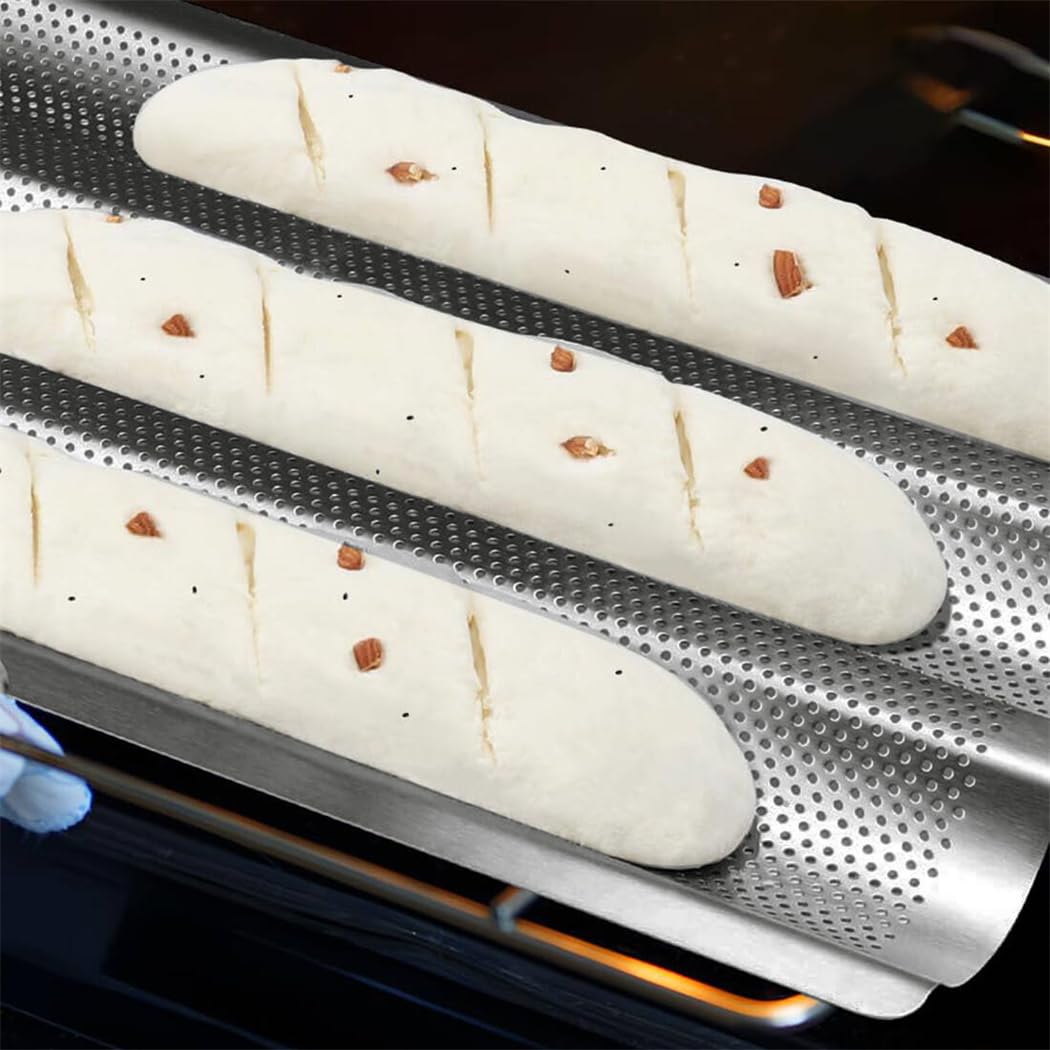 Nonstick Baguette Pan - 3 Loaves French Bread Baking Tray with Thick Proofing Cloth & Dough Couche - 15