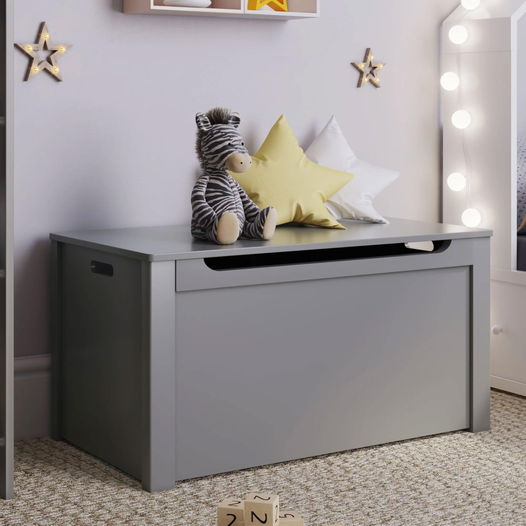 **Wooden Toy Storage Box - Large Gray Organizer Bin for Kids Toys, Living Room, Playroom & Bedroom - Perfect for Home Organization & Child's Play Area**