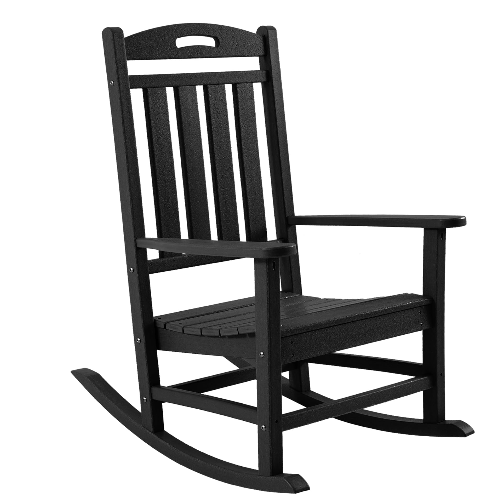 **Outdoor Rocking Chair - High Back HDPE Patio Rocker, All-Weather Resistant Porch & Lawn Chair for Deck, Backyard, Garden or Indoor Use - Perfect for Relaxing, Reading & Enjoying Nature (Black)**