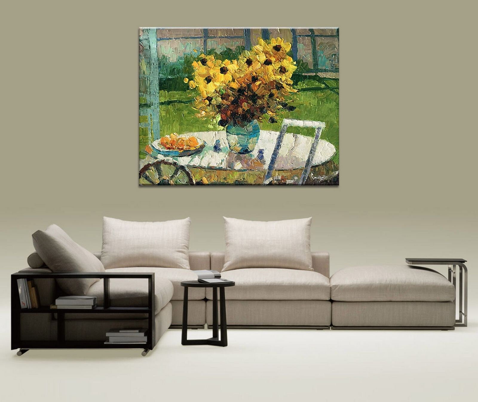Large Sunflower Oil Painting on Canvas - Handmade Abstract Floral Wall Art for Living Room, Bedroom, or Office Decor | Contemporary Garden Inspired Original Artwork