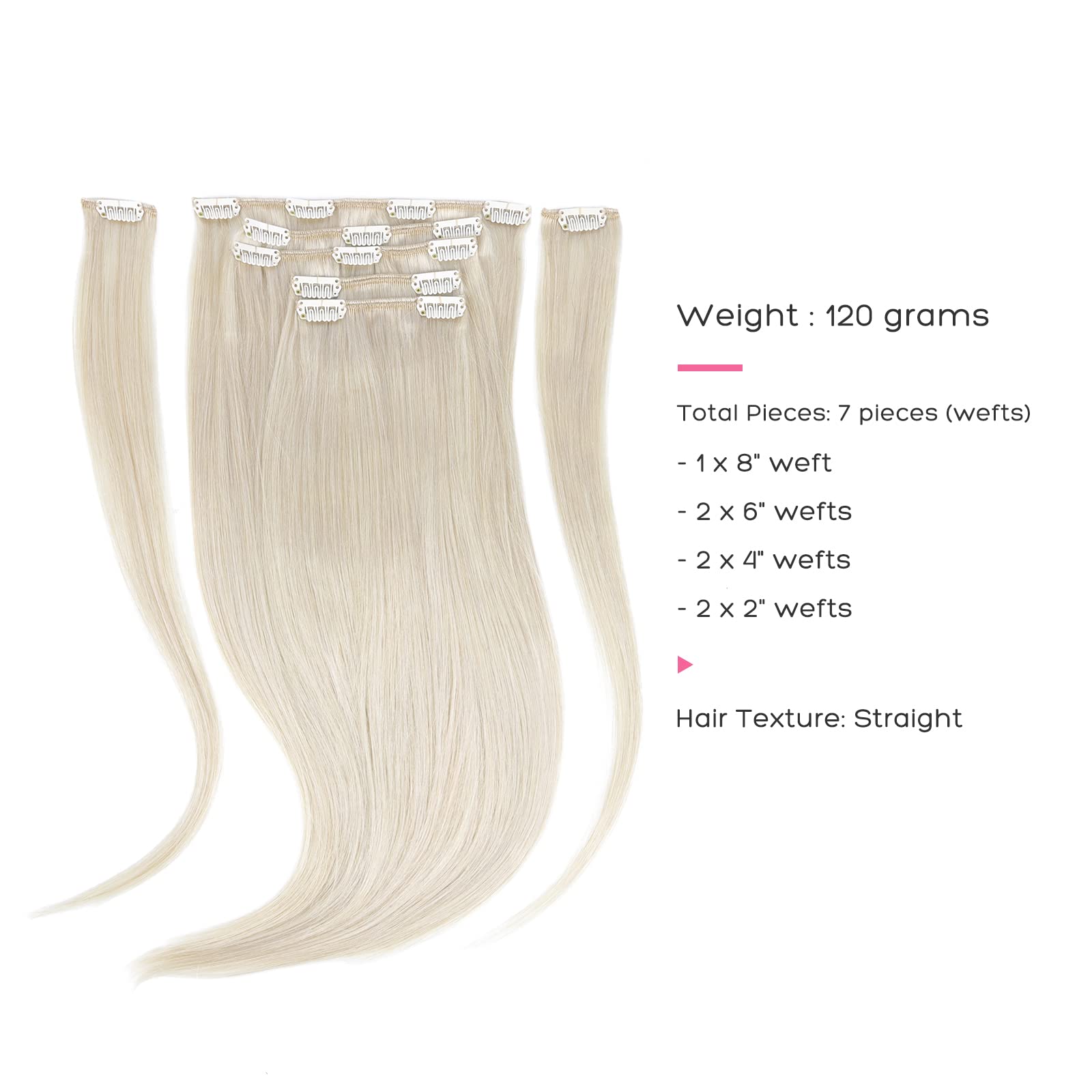 Marat Clip-In Human Hair Extensions 18 Inch 120g - Platinum Blonde Straight Removable Hair Extensions for Women | Perfect for Parties, Weddings & Daily Styling