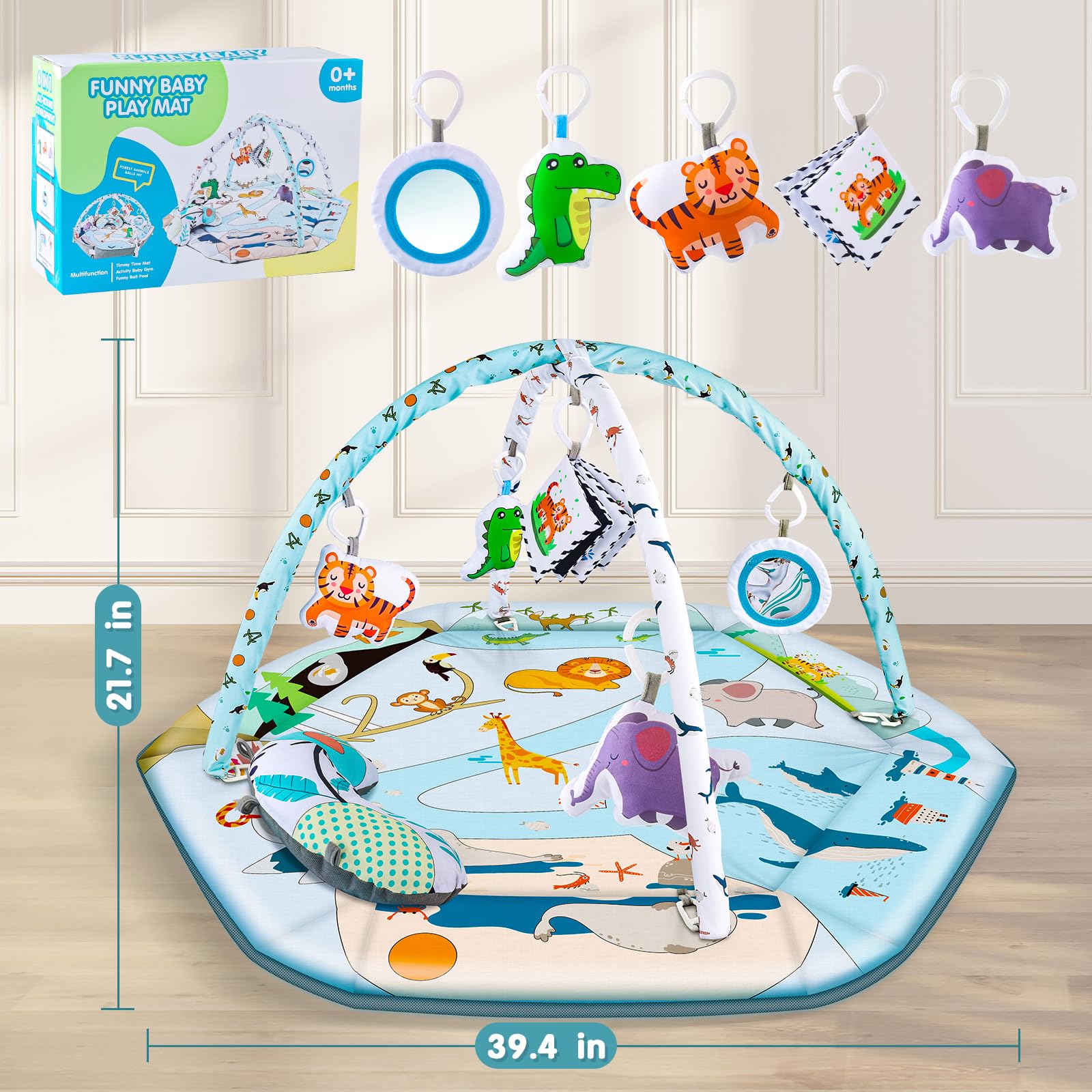 VZO 2-in-1 Baby Gym Play Mat & Ball Pit - Infant Activity Center for Tummy Time, Crawling & Learning | Soft Play Mat for Babies 0-12 Months | Perfect Nursery, Living Room & Daycare Floor Mat for Newborns, Infants & Toddlers
