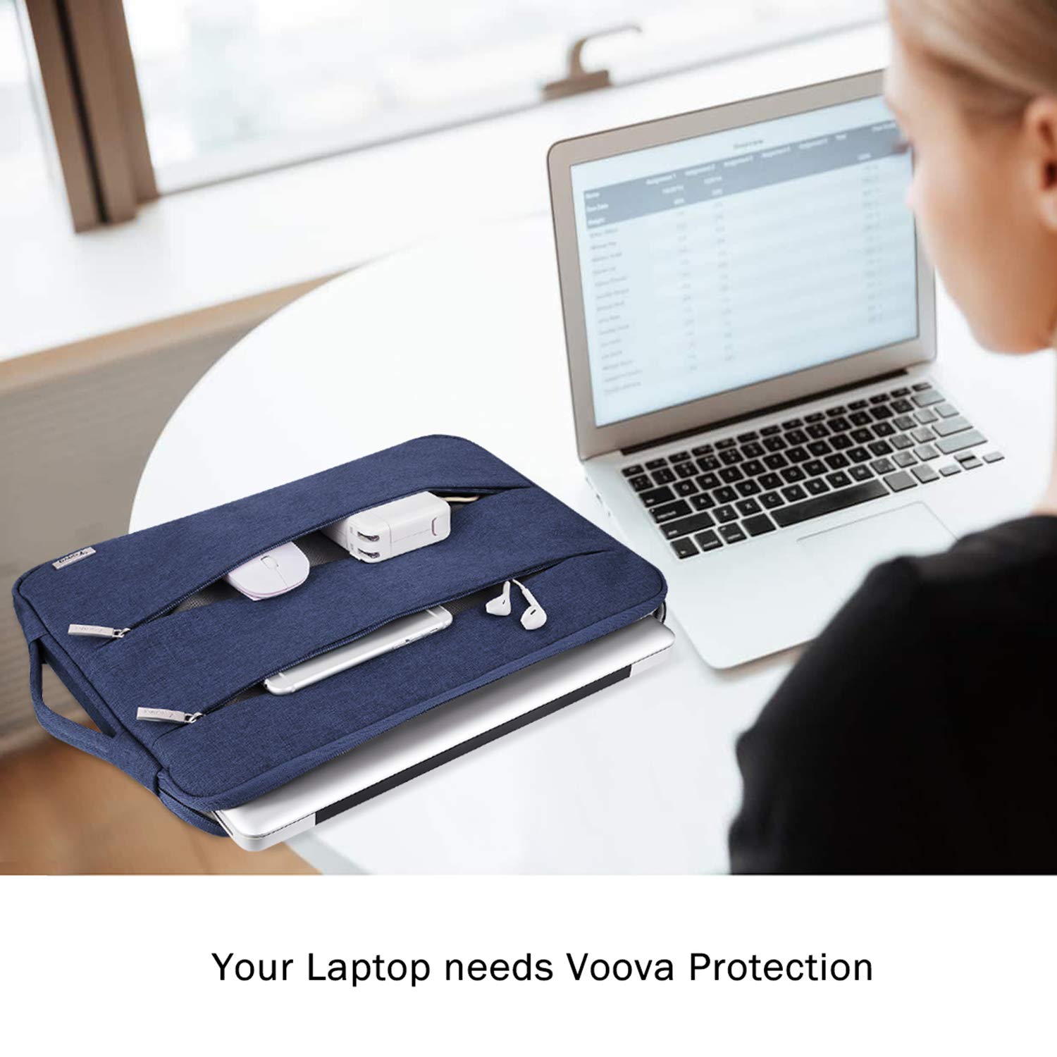 Voova 13.6 Inch Laptop Sleeve Case - Waterproof Protective Cover for MacBook Air/Pro 13 M2/M1, Surface Laptop 5/4, Surface Pro X/9/8 & iPad Pro 12.9 - Lightweight Neoprene Computer Bag with Handle (Blue) - Perfect for Travel, Office & School Use