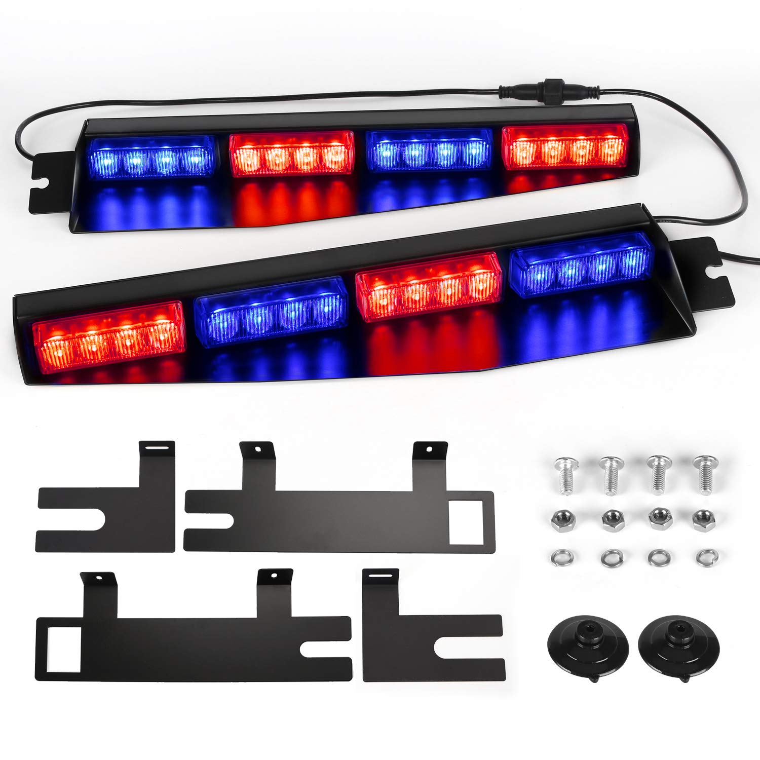 **ASPL 32LED Emergency Visor Light - 26 Flash Patterns, Windshield Hazard Warning Strobe Beacon with Split Mount & Extendable Bracket (Red/Blue) - for Trucks, Police Cars & Emergency Vehicles**    *Use Case: Ideal for law enforcement, roadside assistance, construction vehicles, and emergency responders to enhance visibility and safety.*