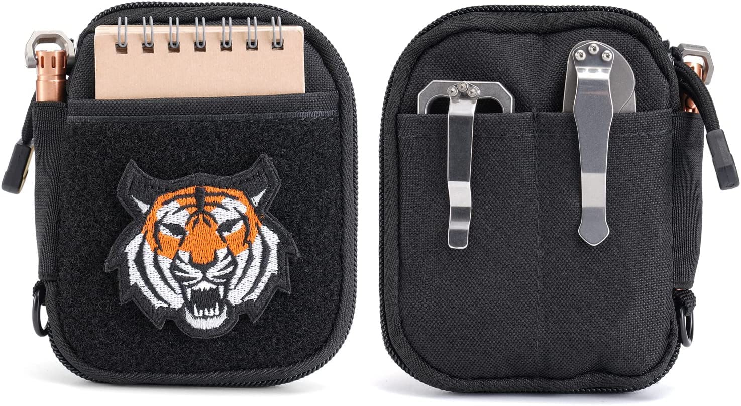 EDC Pouch Pocket Organizer - Small Nylon Tool Bag with Hook & Loop Panel, D-Ring Keychain - Compact Multitool Pouch for Everyday Carry (TK05-Black) - Perfect for Camping, Hiking & Outdoor Gear Organization