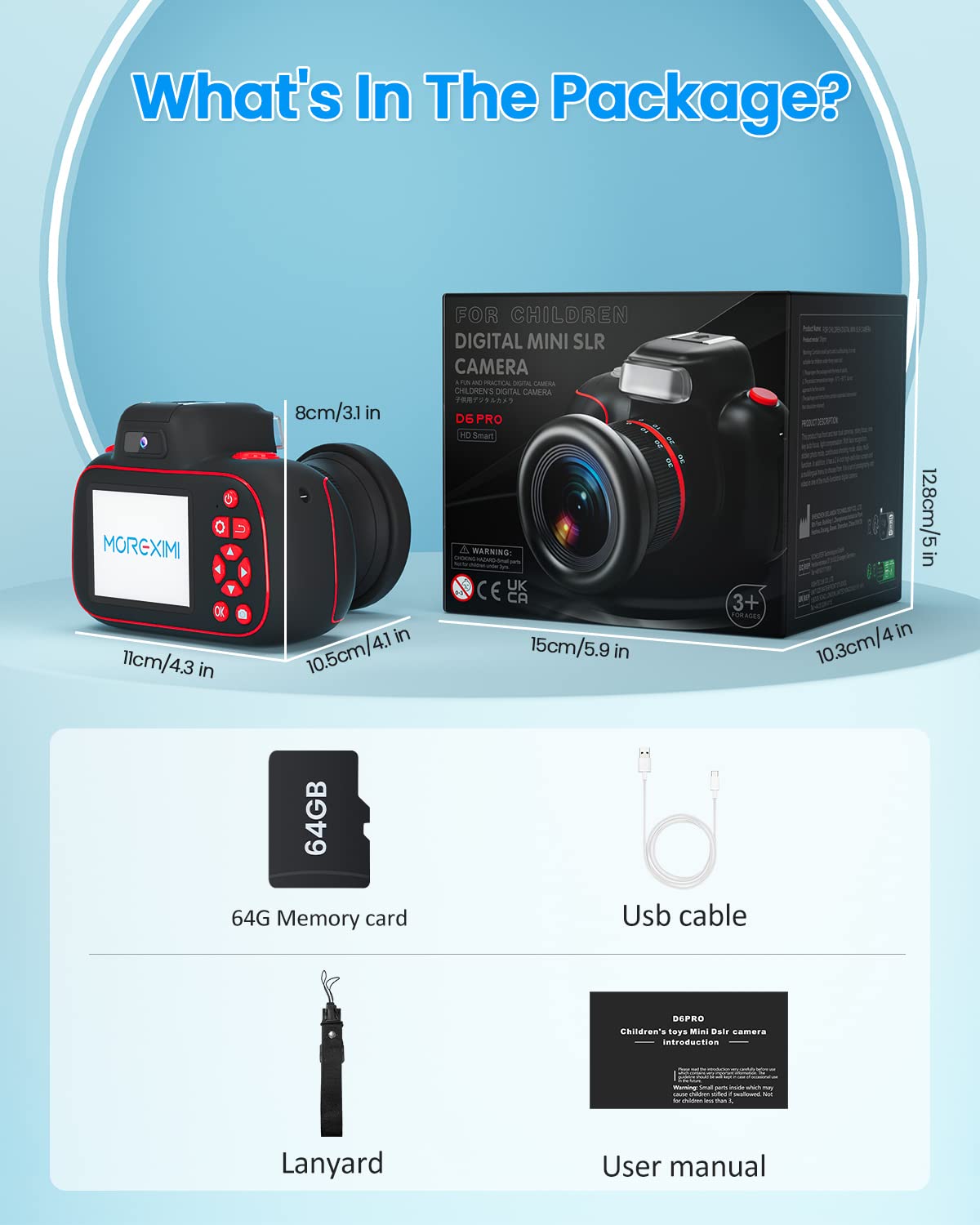 4K Kids Digital Camera with Rotatable Zoom Lens & Auto Focus - Best Christmas Birthday Gift for Boys Girls Ages 8-12 - Includes 64GB SD Card - Perfect for Travel, Parties & Creative Photography Learning