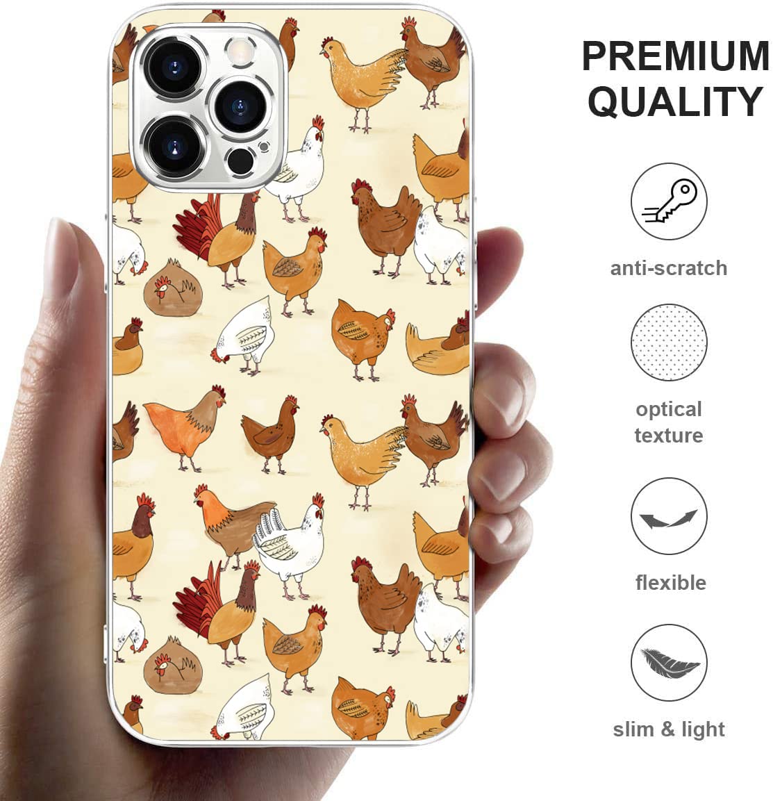 Funny Farm Cute Chicken Printed Clear TPU Case for iPhone 13 - Shockproof Slim Protective Cover for Women & Men | Perfect Gift Idea for Animal Lovers & Farm Enthusiasts