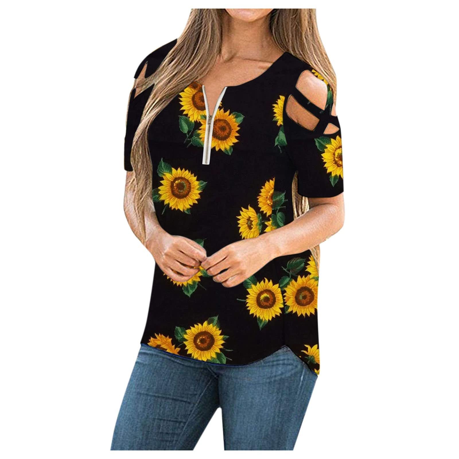 Women's Casual Short Sleeve Cold Shoulder Tunic Top - Flowy Blouse Shirt for Summer, Beach, and Everyday Wear