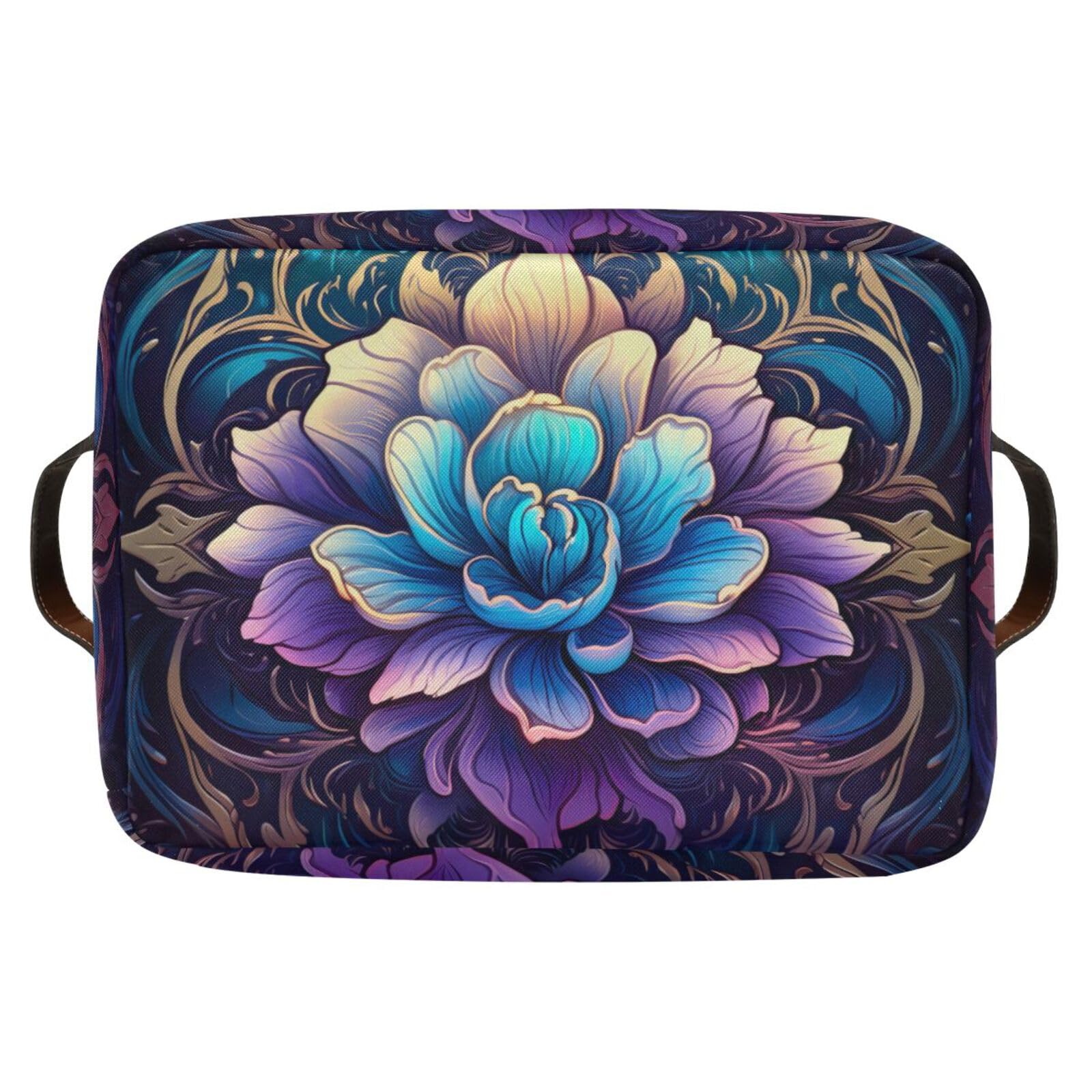 Blue Mandala Foldable Storage Baskets - 2 Pack Rectangle Canvas Fabric Organizer Boxes with Handles for Home, Office, Closet & Shelves | Perfect for Clothes, Toys & Home Decor Organization