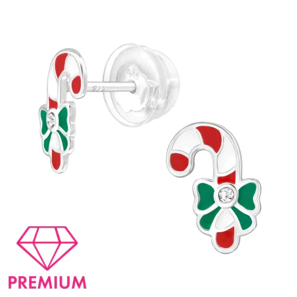 Kids Silver Candy Cane Christmas Earrings - Festive Holiday Jewelry for Girls | Perfect for Christmas Parties & Gift Giving