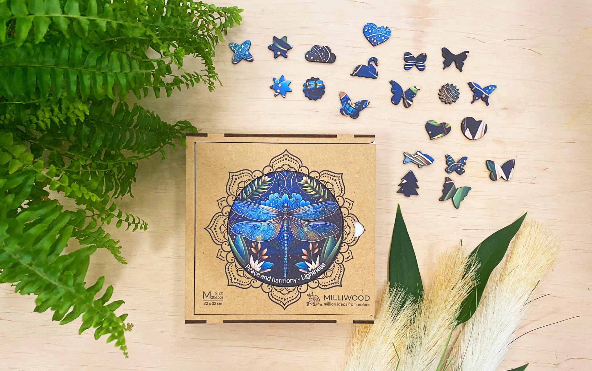Milliwood 206-Piece Wooden Jigsaw Puzzle for Kids & Adults - Animal Theme, 32x32cm - Fun & Educational Brain Teaser for Family Game Night, Birthday Gifts & Classroom Activities