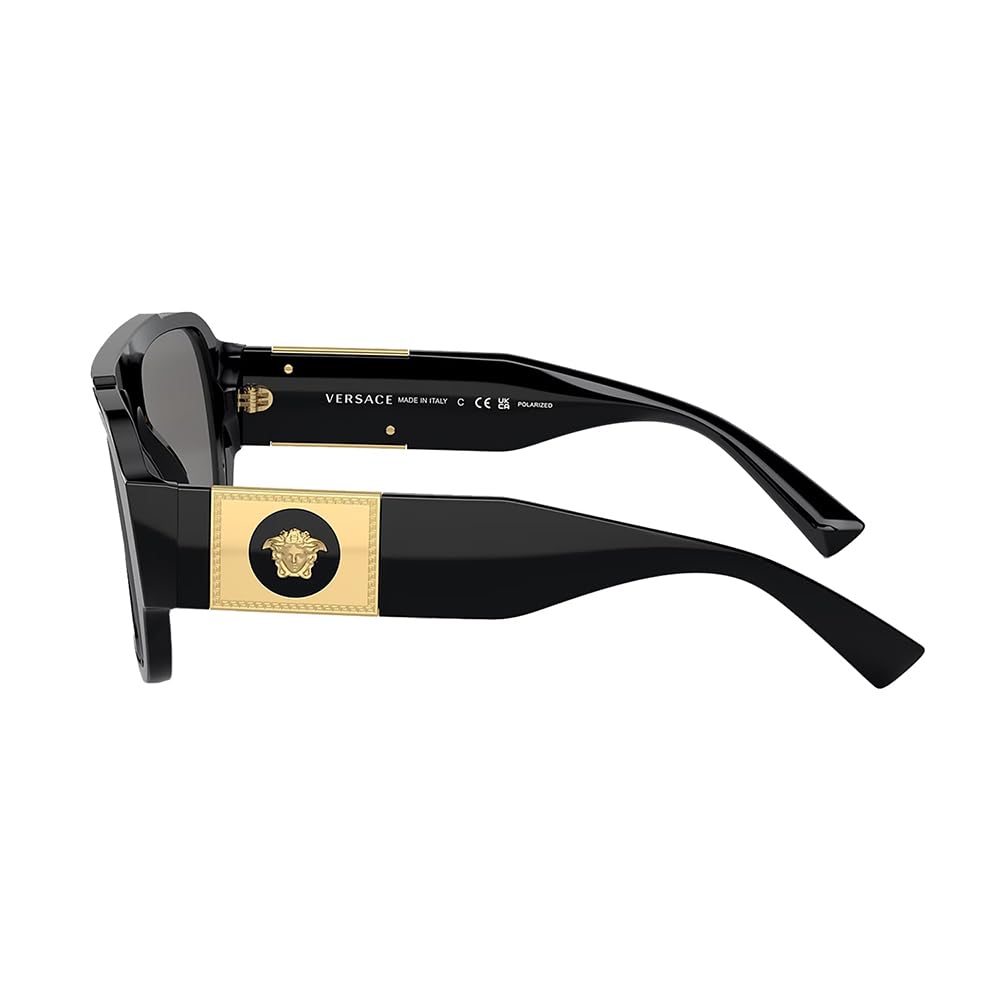 Versace VE 4436U GB1/81 Black Plastic Pillow Sunglasses with Grey Polarized Lenses for Women - UV Protection, Fashion Accessory for Beach, Driving & Outdoor Activities