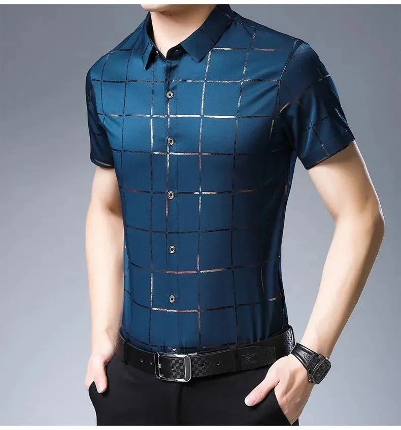 Men's Casual Summer Plaid Shirt - Lightweight Breathable Button Down Shirt for Outdoor Activities & Vacation Wear