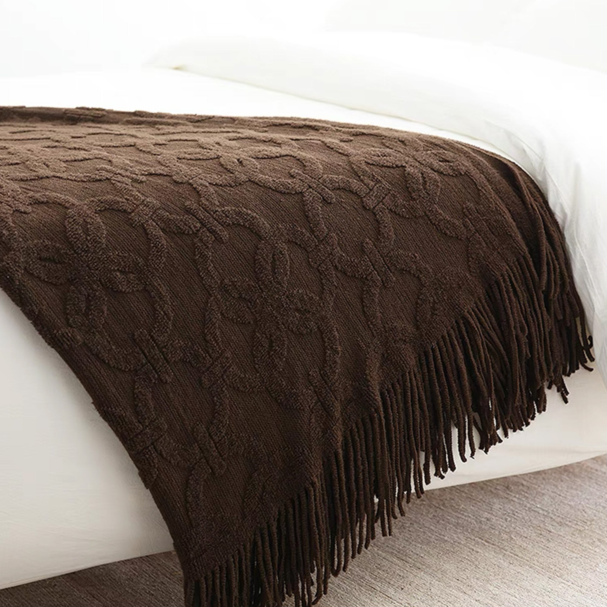 Soft Elegant Textured Fringe Throw Blanket - Cozy Knit Blanket for Couch, Bed & Sofa - Perfect for Living Room, Bedroom Decor & Winter Warmth