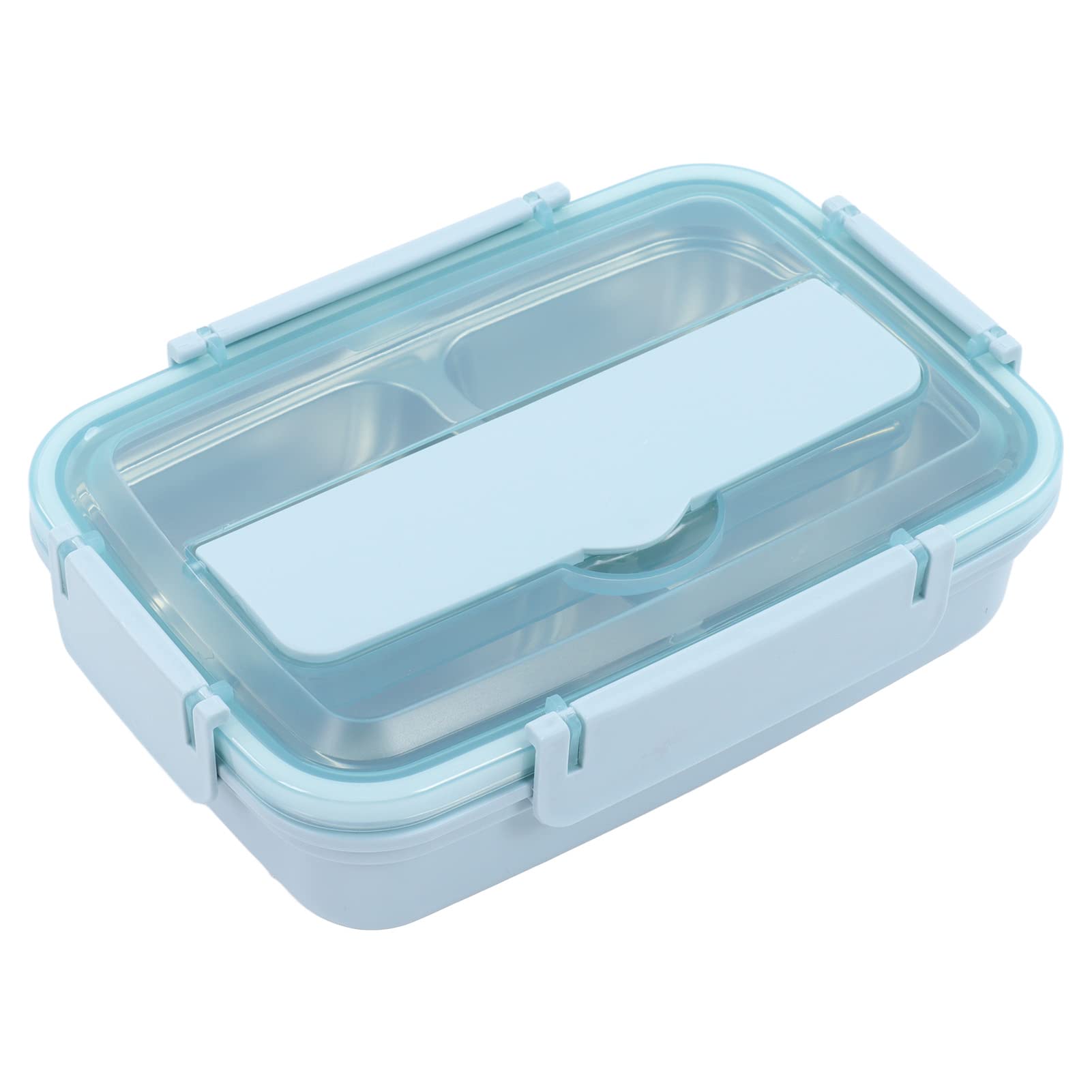 Insulated Lunch Box with 4 Compartments - Portable Bento Box for School, Office & Picnic - Leakproof Food Container with Matching Tableware Set (Blue) - Perfect for Meal Prep, Kids Lunch & Outdoor Activities