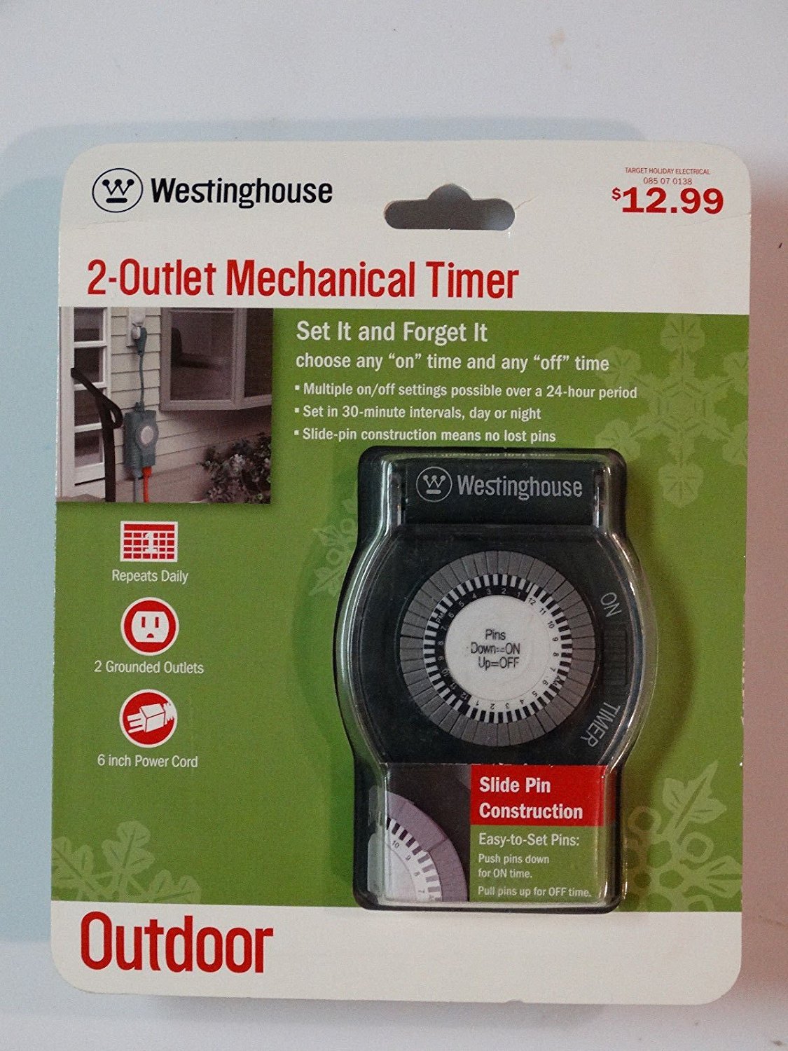 Westinghouse 2-Outlet Outdoor 24-Hour Mechanical Timer - Weatherproof Electrical Timer for Garden, Pool & Holiday Lights (IP44 Rated)