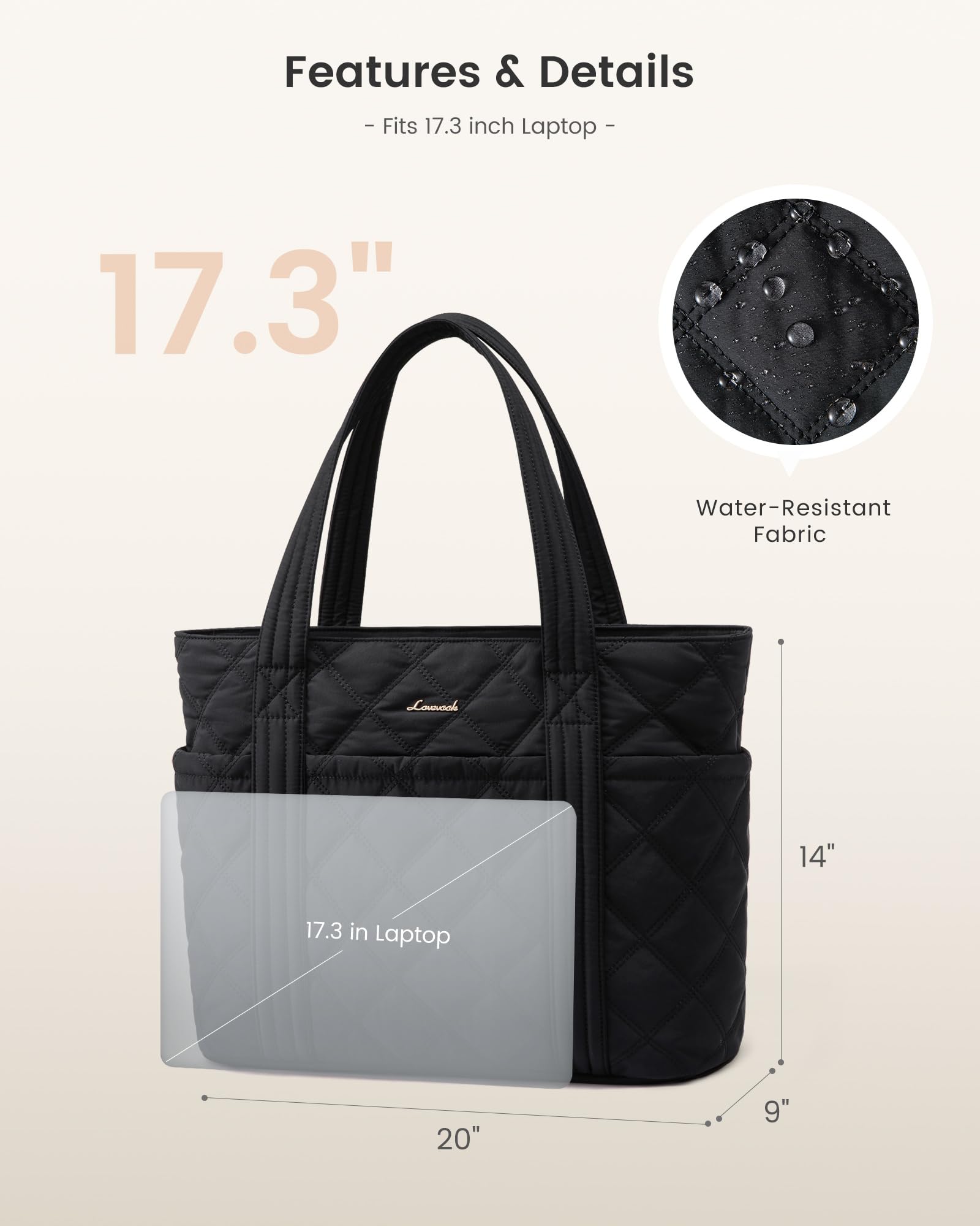 LOVEVOOK Women's Puffer Tote Bag - Insulated Puffy Laptop Handbag with Zipper for Work, Travel & Gym - Stylish Shoulder Bag for Teachers, Nurses & Professionals - Perfect for Office Commute, Business Trips & Daily Errands