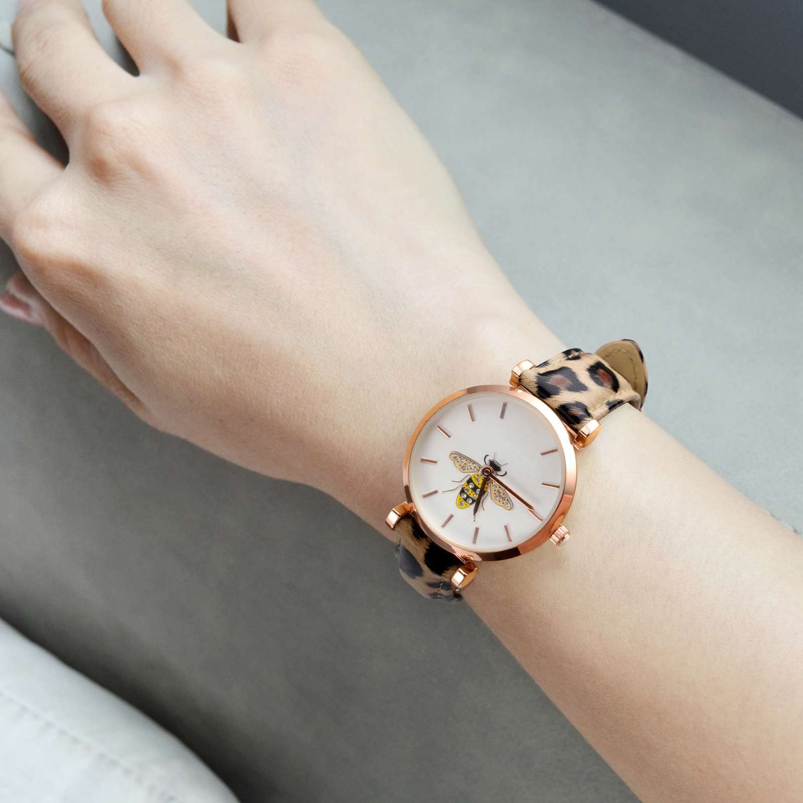 WOCCI 20mm Genuine Leather Flower Watch Band for Women - Quick Release Strap with Silver Buckle (Leopard Print) - Perfect for Casual Wear, Office & Special Occasions